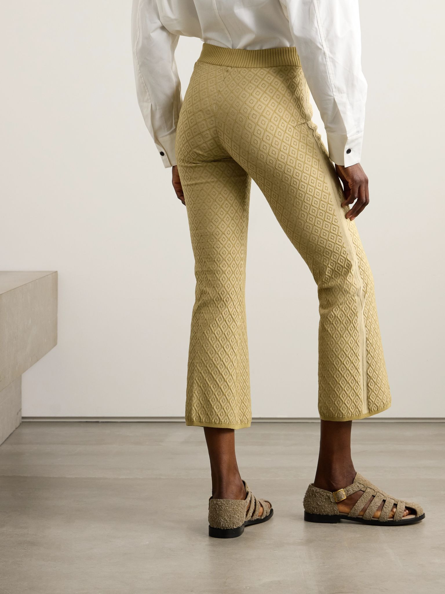 Kick It cropped cotton-blend jacquard flared pants Beige - 3
