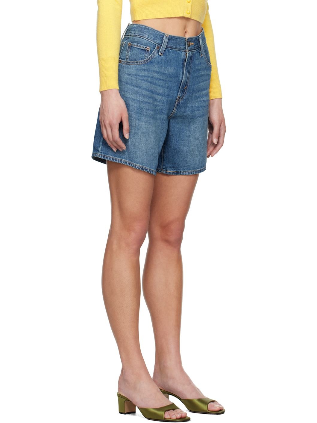 Blue High Rise Baggy Linen+ Lightweight Denim Shorts - 2