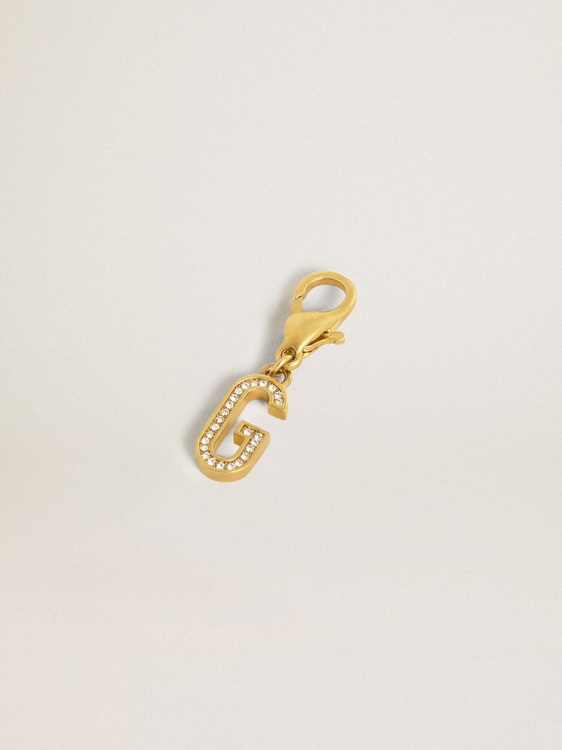 Golden Goose Letter G charm in gold-colored brass with crystals outlook