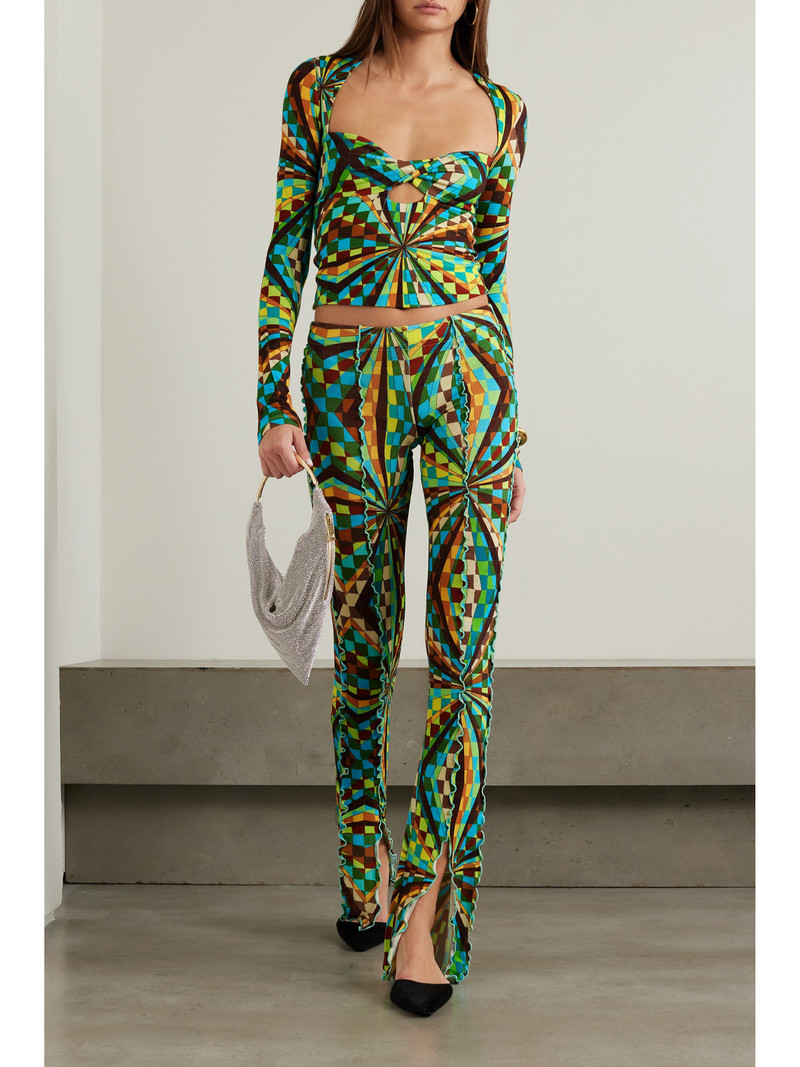 SIEDRÉS Divy Twist-front Cutout Printed Stretch-jersey Top outlook