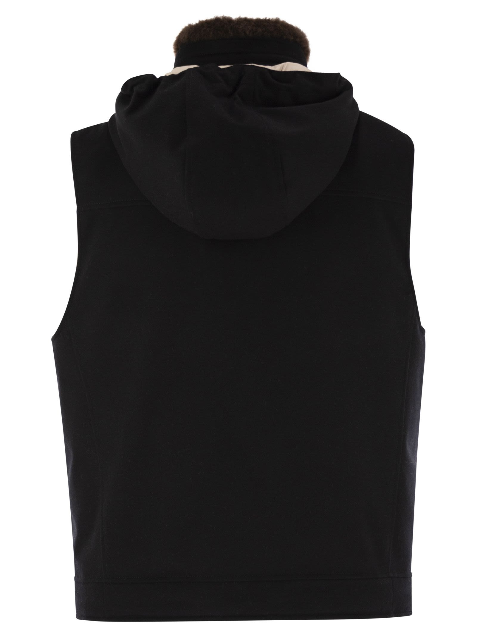 Brunello Cucinelli Men Wool Waistcoat With Fur Collar - 2