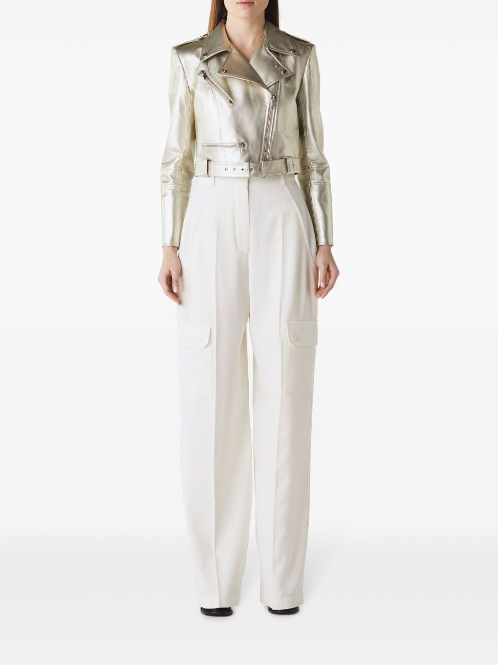 metallic cropped biker jacket - 2