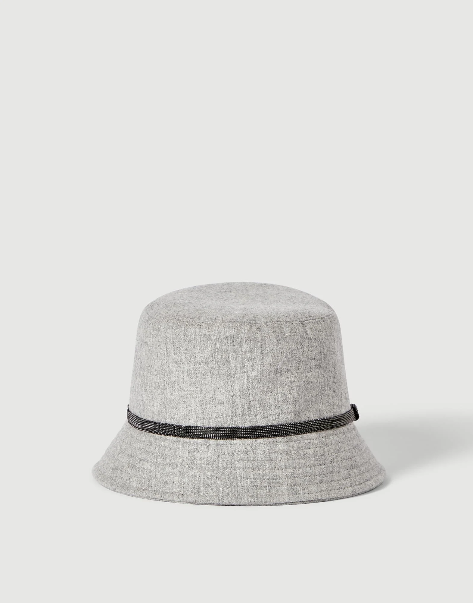 Virgin wool and cashmere flannel bucket hat with shiny band - 1