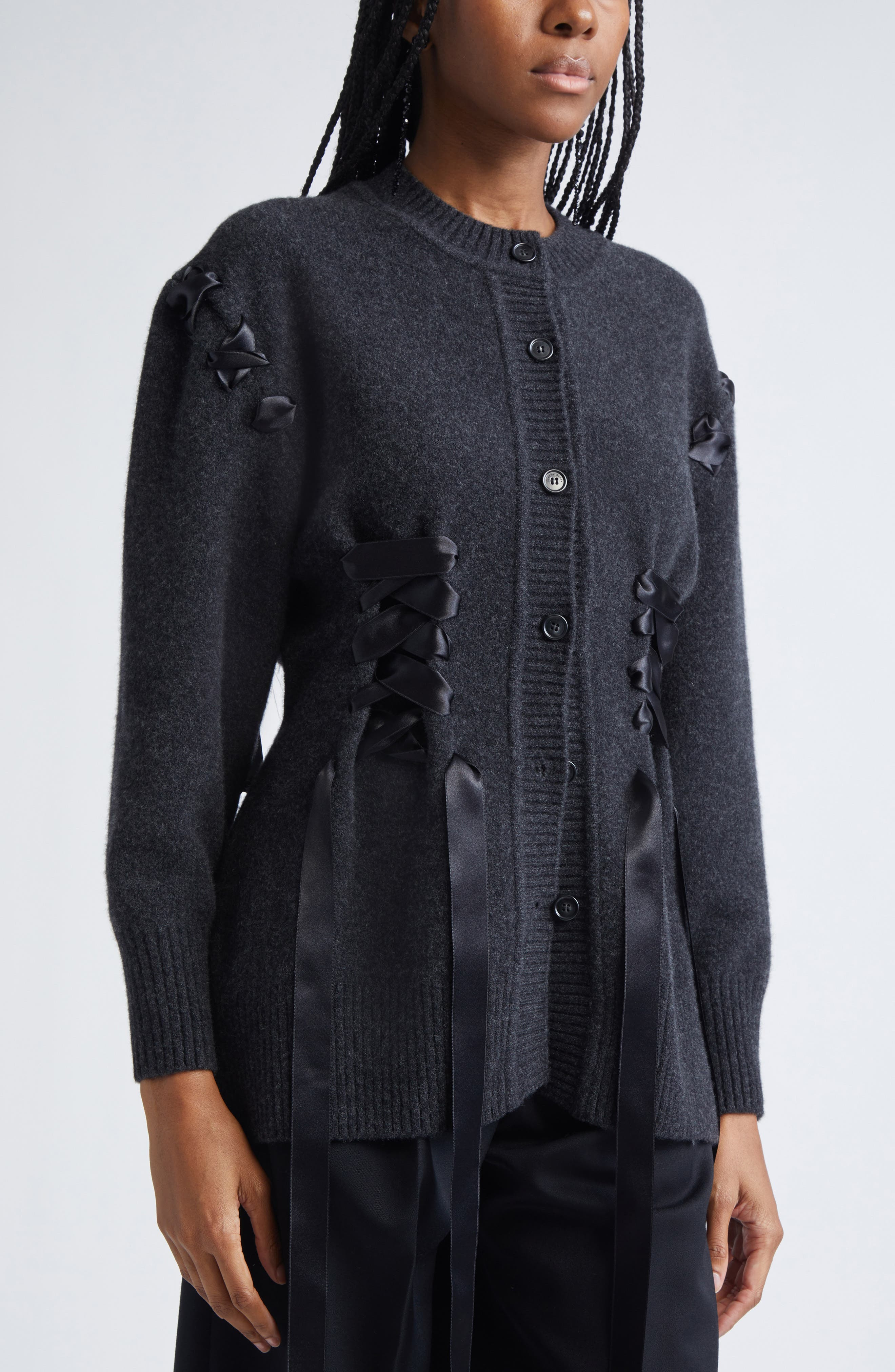 Simone Rocha Sculpted Ribbon Corset Corset in Charcoal at Nordstrom - 5