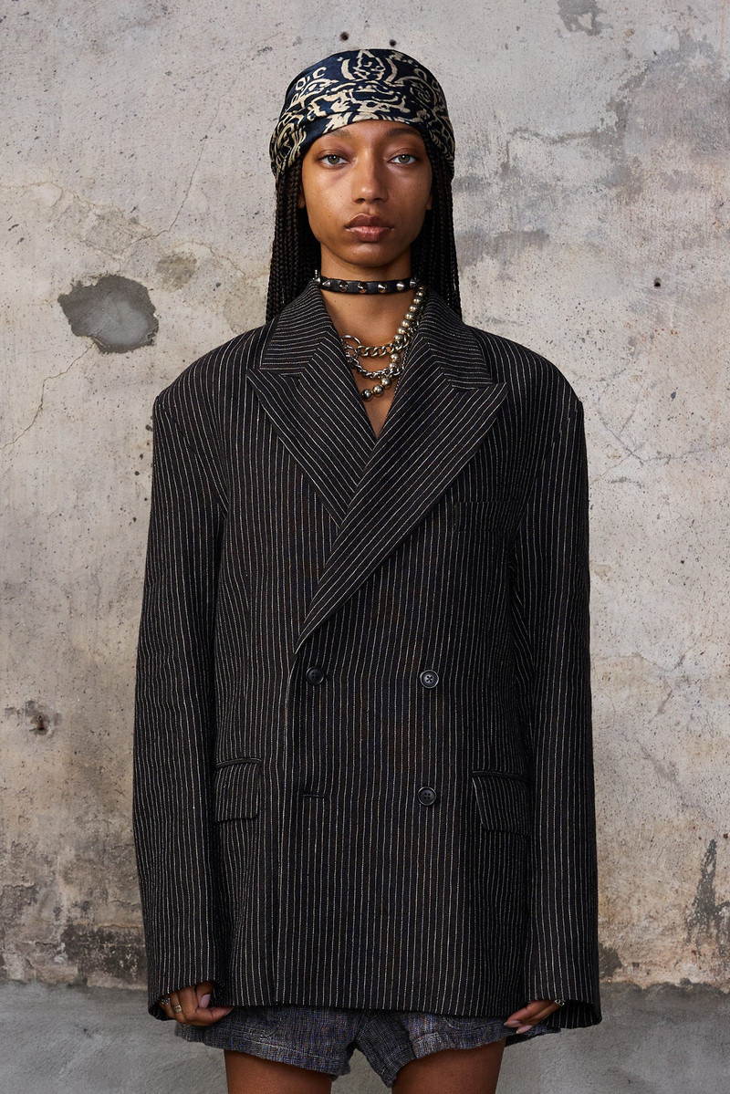 DOUBLE-BREASTED PEAK LAPEL RAGGED BLAZER 4