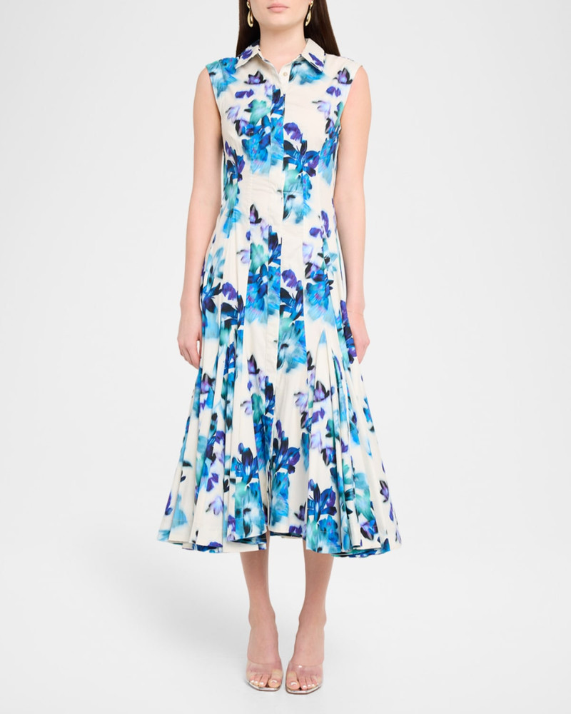 MISA Charlotte Blurred Bouquet Stretch Cotton Shirtdress outlook
