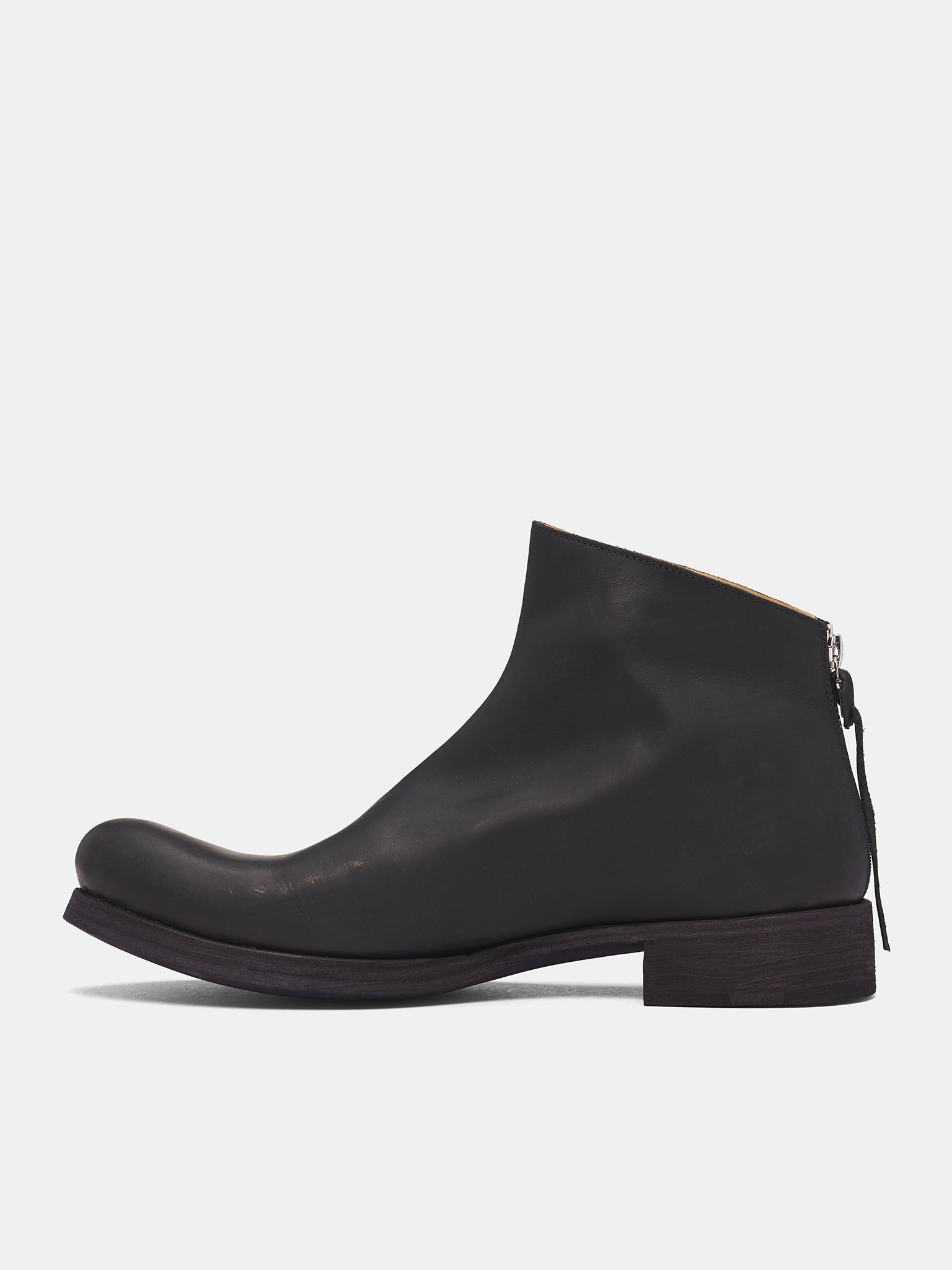 Black Leather Back Zip Boots - 3