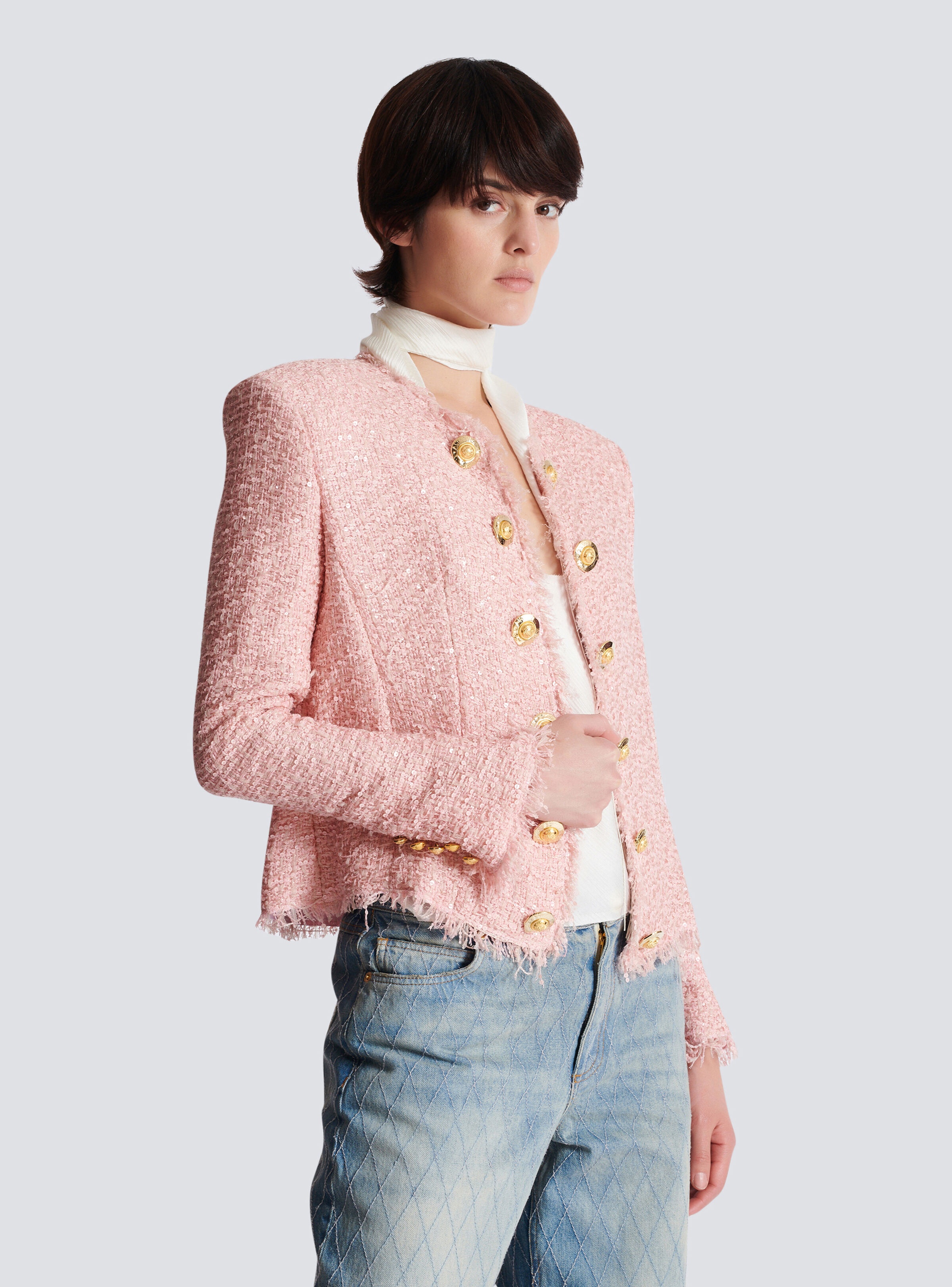 Edge-to-edge sequin tweed jacket - 7