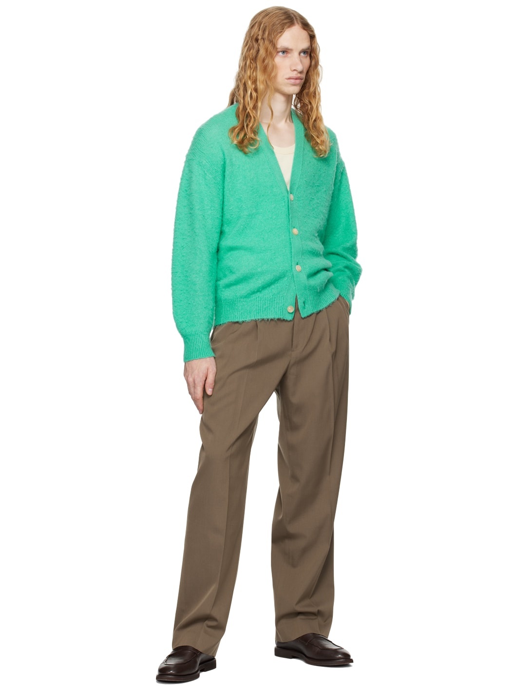 Green Brushed Wool Cashmere Silk Cardigan - 7