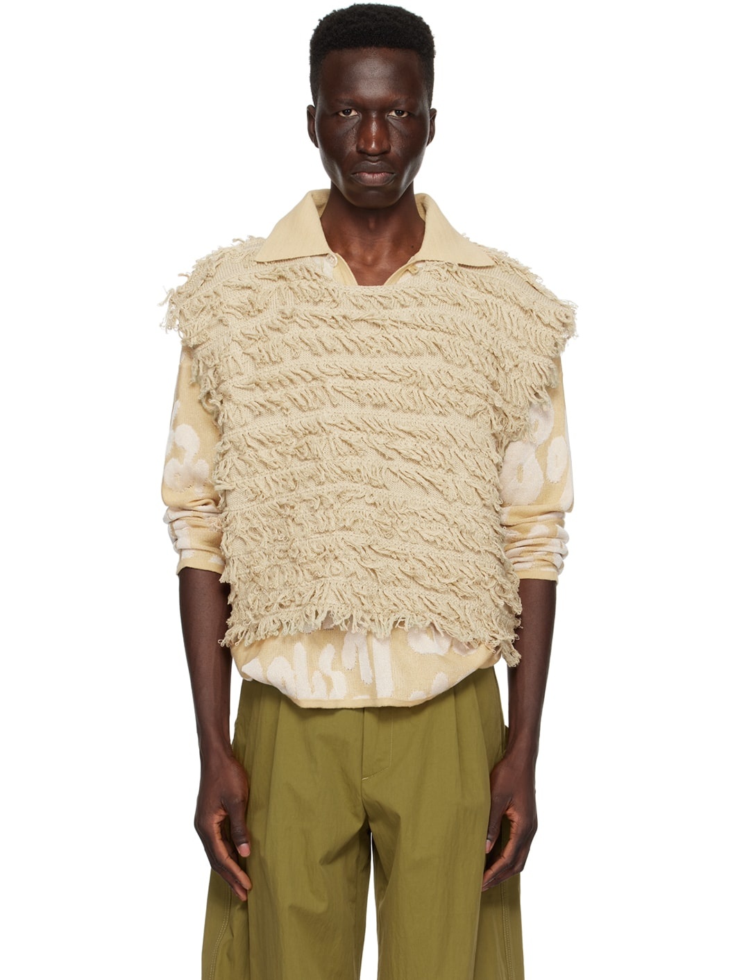 Beige Fringed Vest - 1
