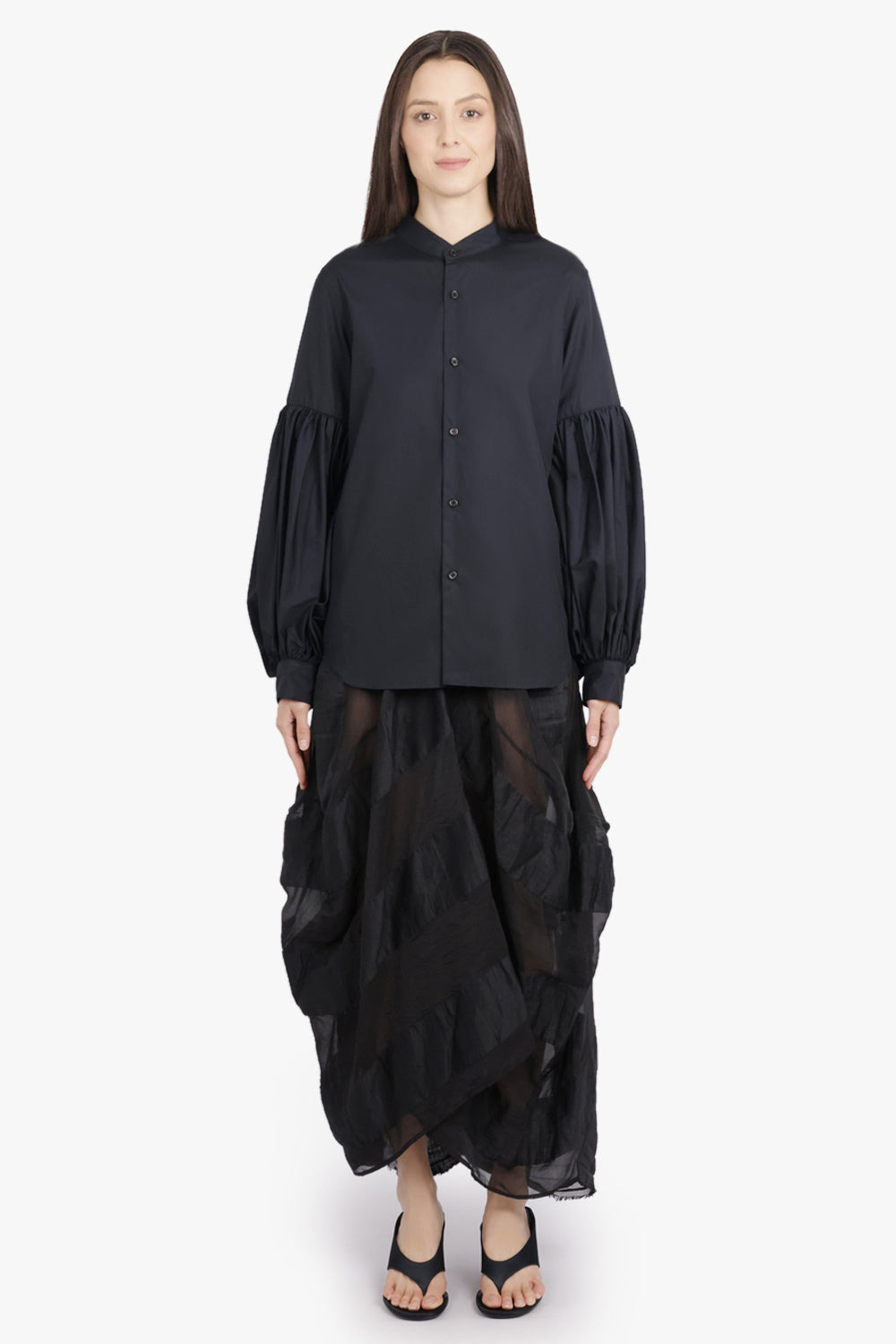 RUCHED BALLOON L/S BLOUSE | BLACK - 4