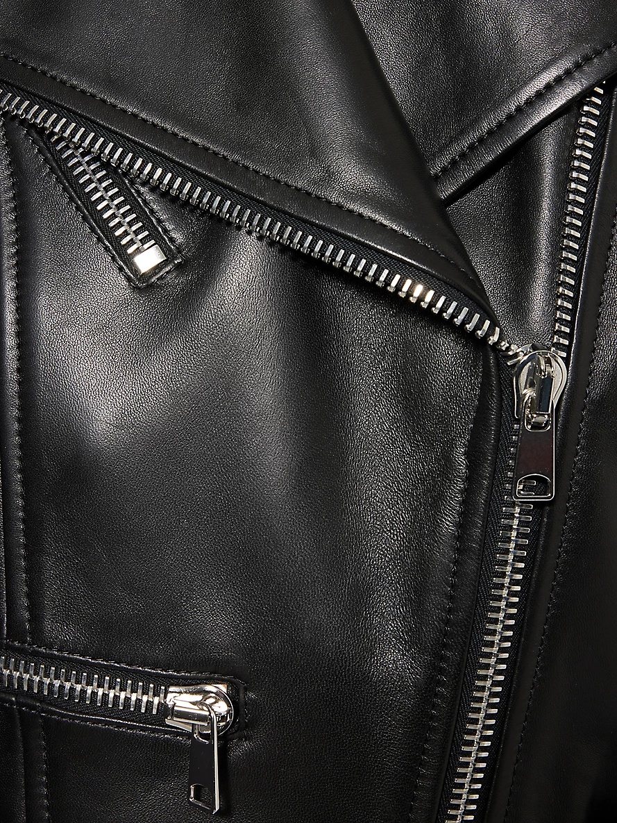 Cropped Biker-Collar Slim-Fit Leather Jacket - 7