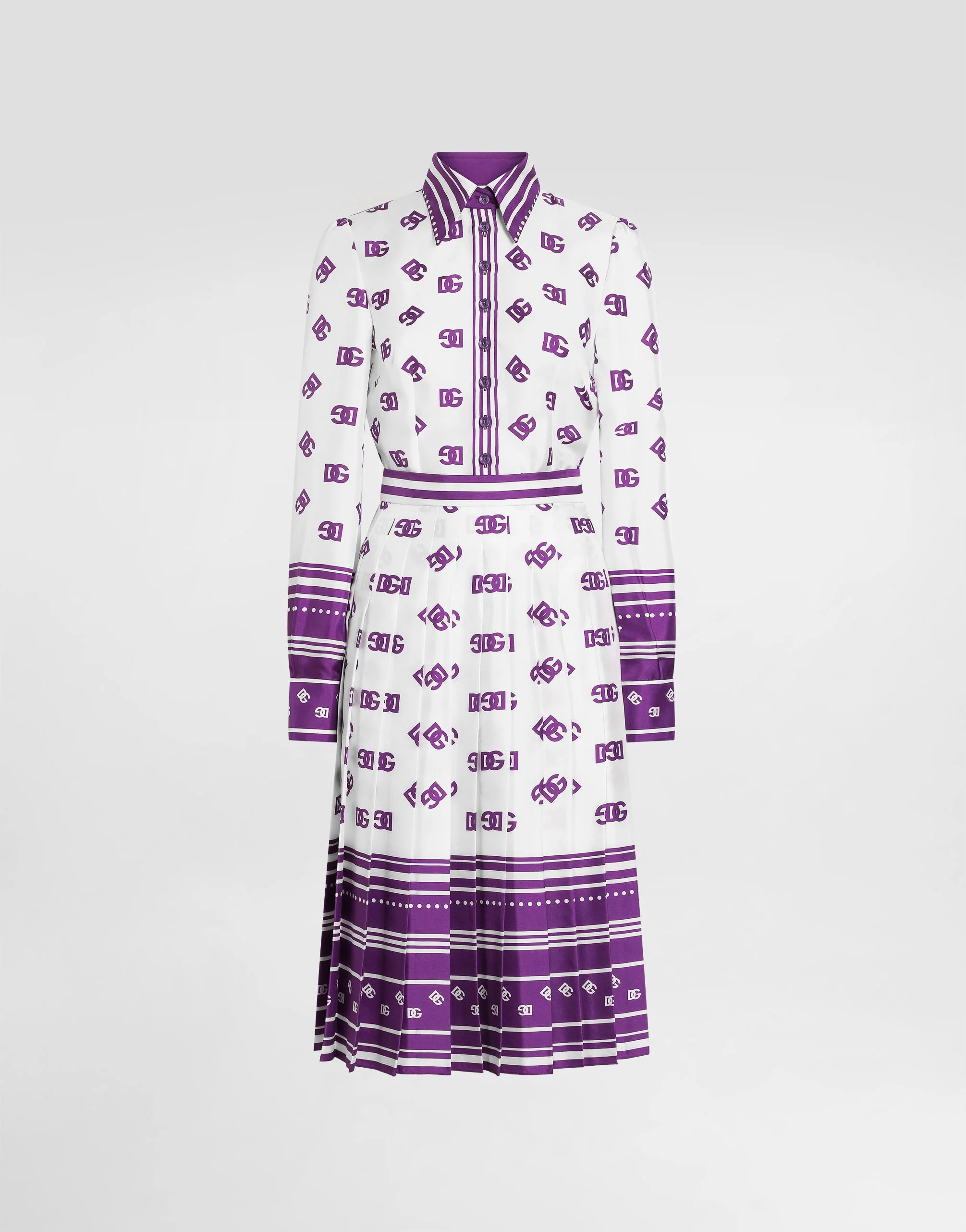 DG logo all-over print twill shirt dress - 1