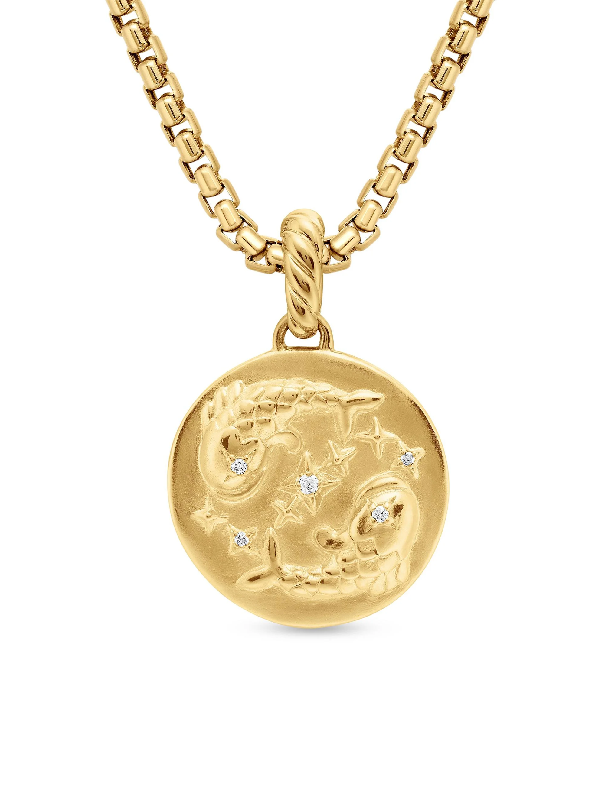 Women's Zodiac Amulet in 18K Yellow Gold with Diamonds - Pisces - 1
