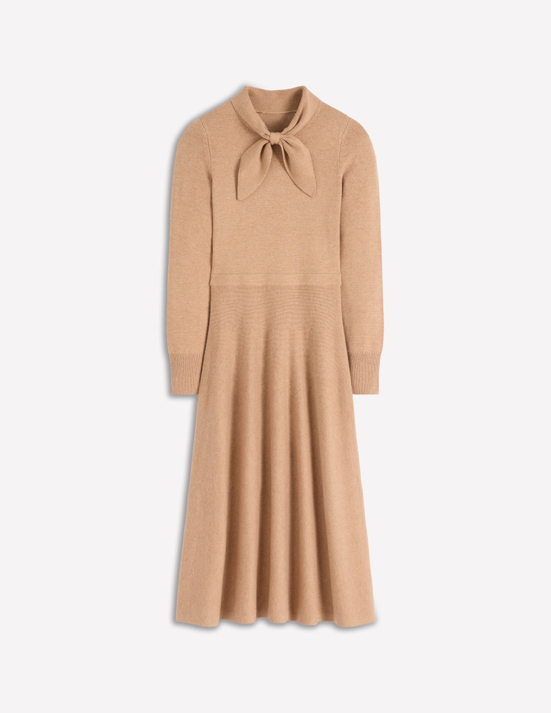 Knitted Bow Dress-Camel Melange 1