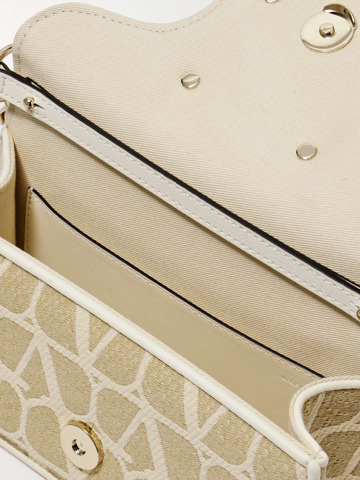 Locò leather-trimmed embroidered raffia shoulder bag - 5