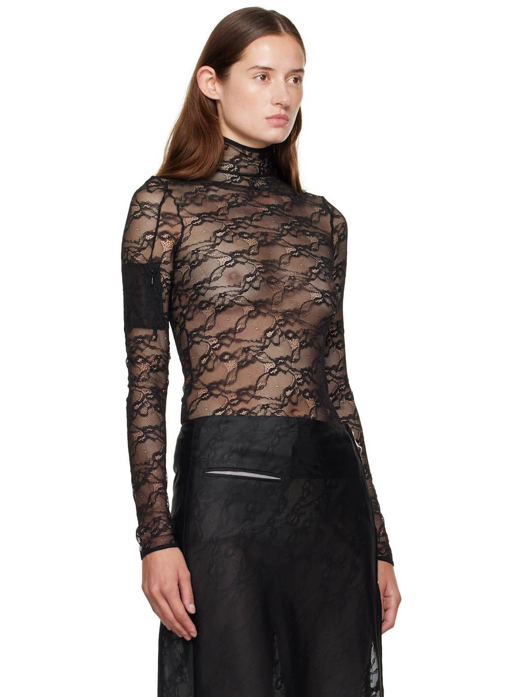 Black Lace Mockneck Top - 2
