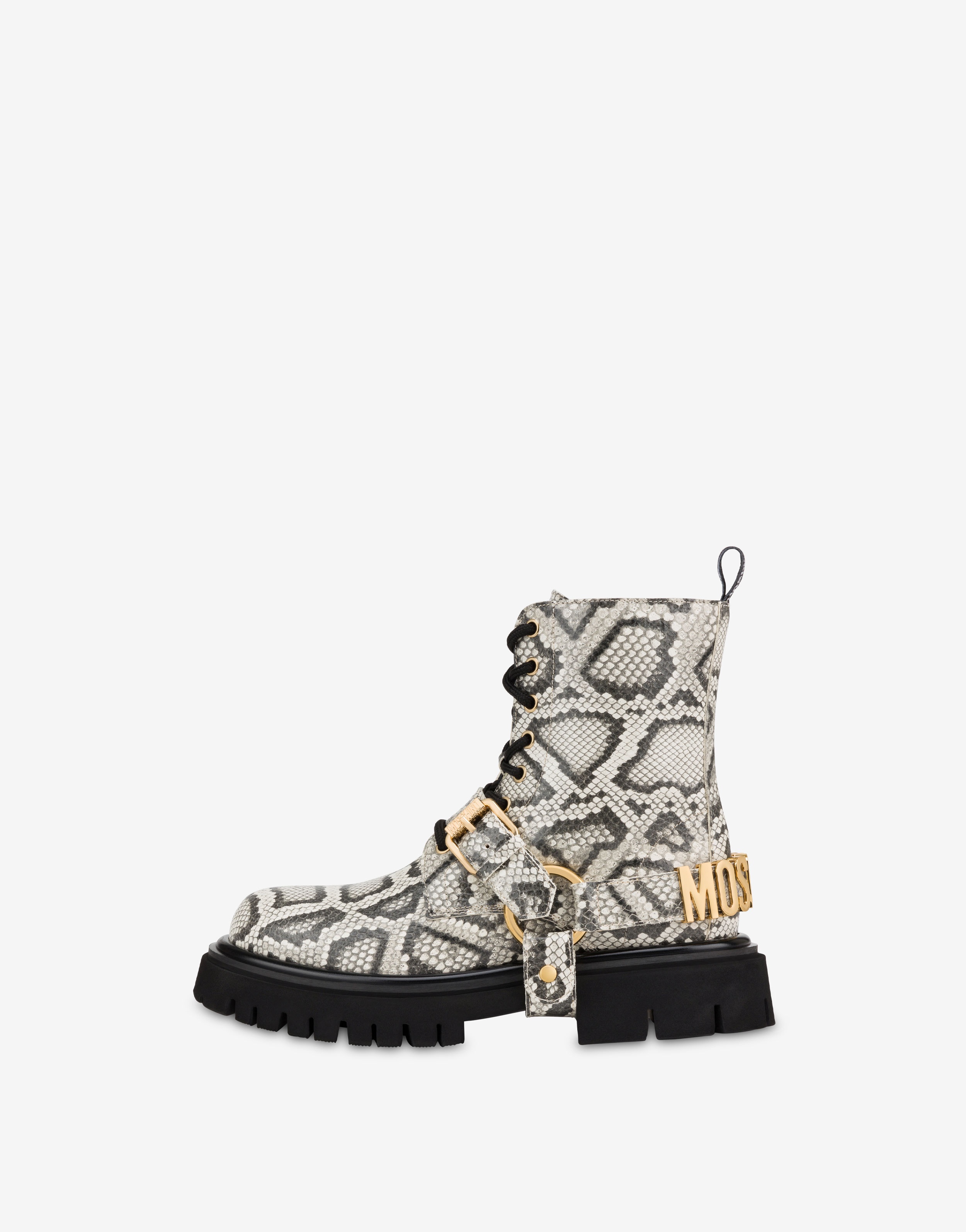 PYTHON-PRINT CALFSKIN COMBAT BOOTS - 2