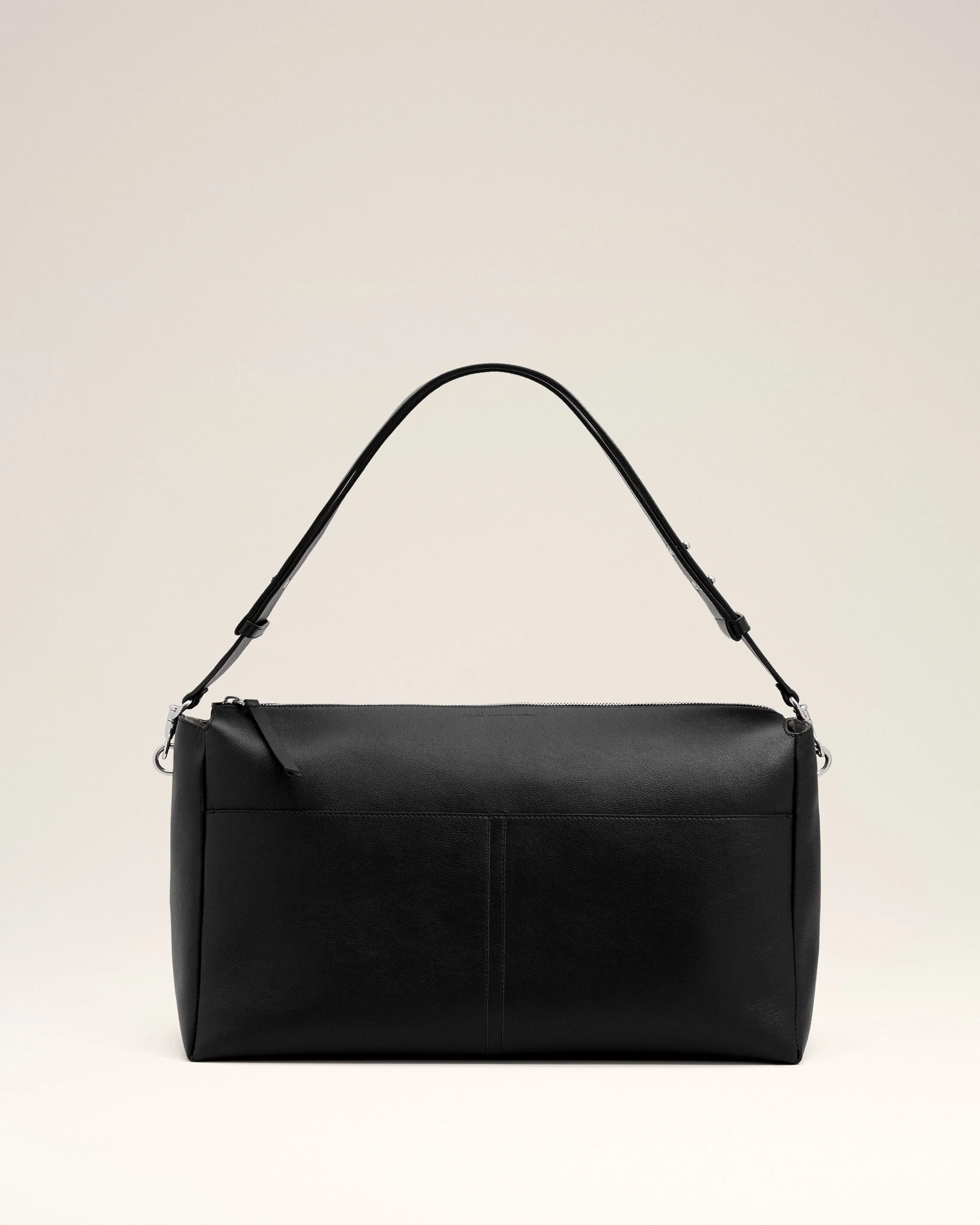 BLACK LARGE COW LEATHER CARROUSEL ZIPPED BAG - 1