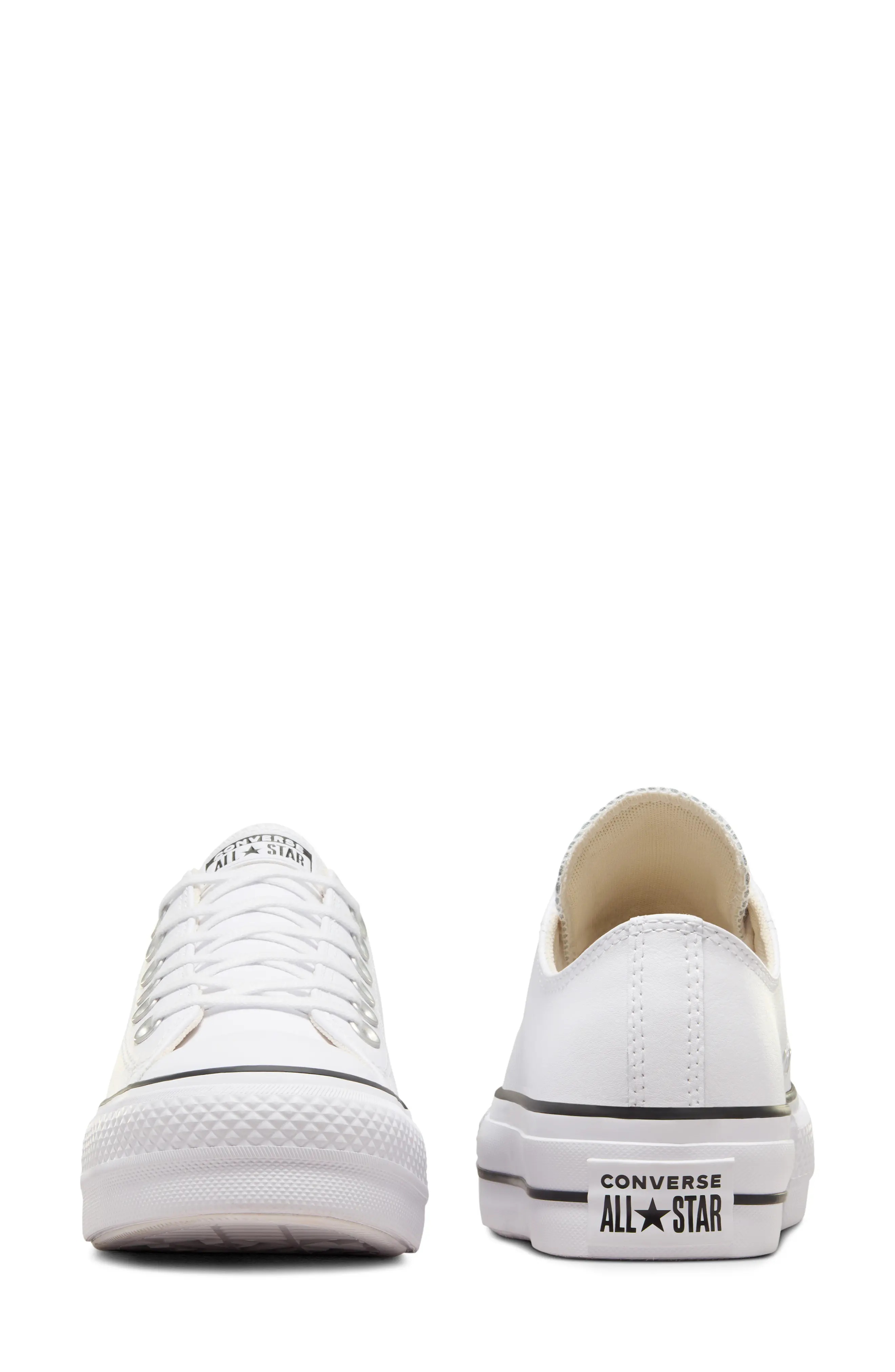 Chuck Taylor All Star Lift Low Top Leather Sneaker in White/Black/White - 7