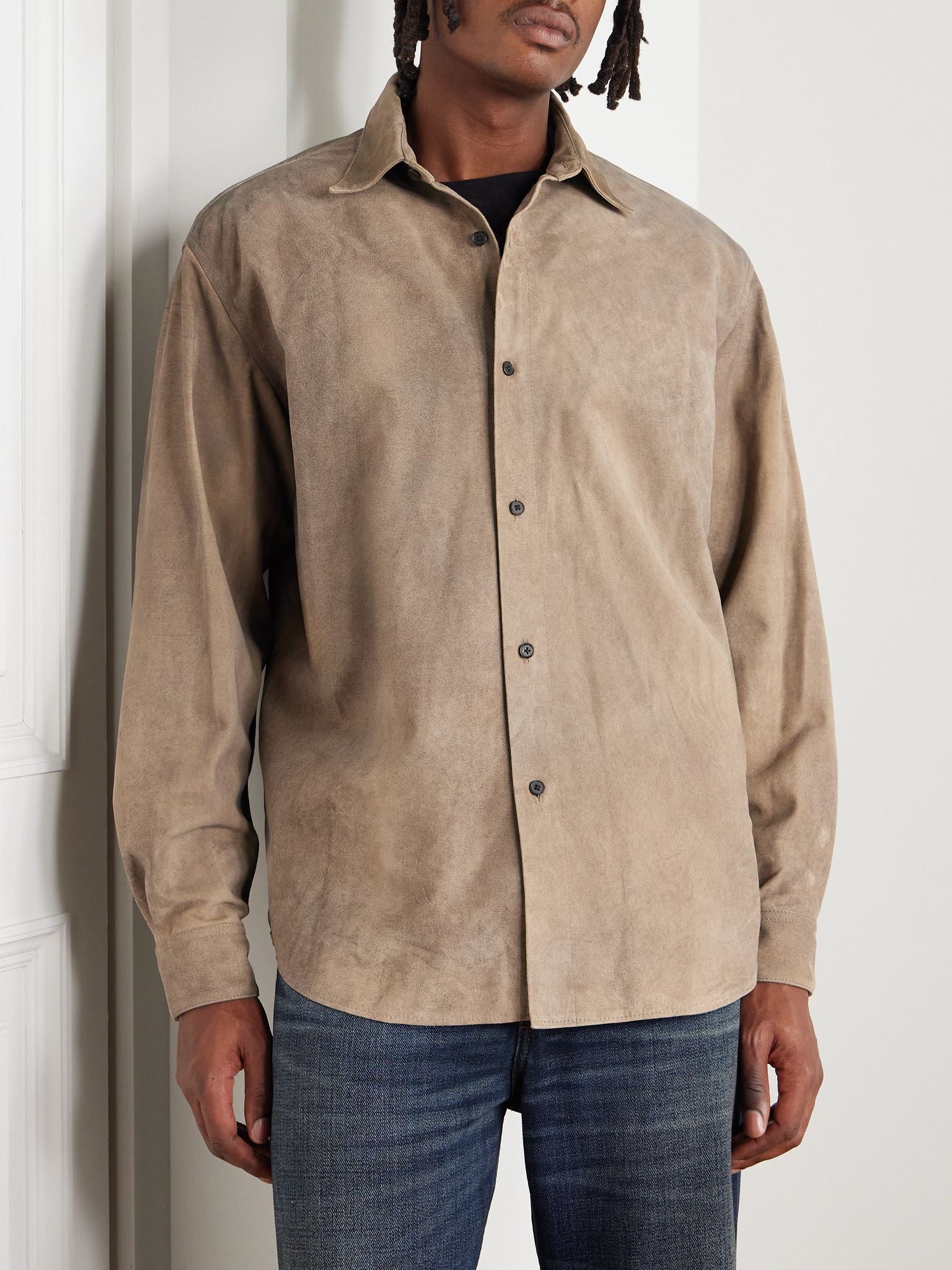Distressed Suede Shirt Jacket Gray - 3