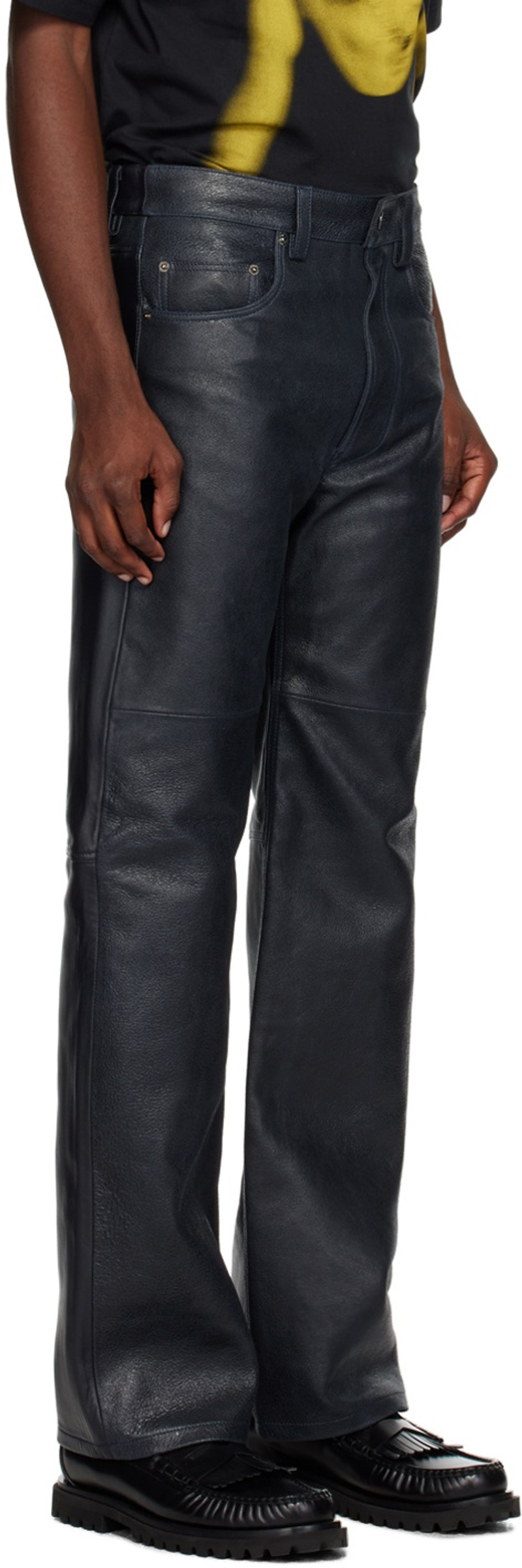 Wood Wood Navy Henry Leather Pants outlook