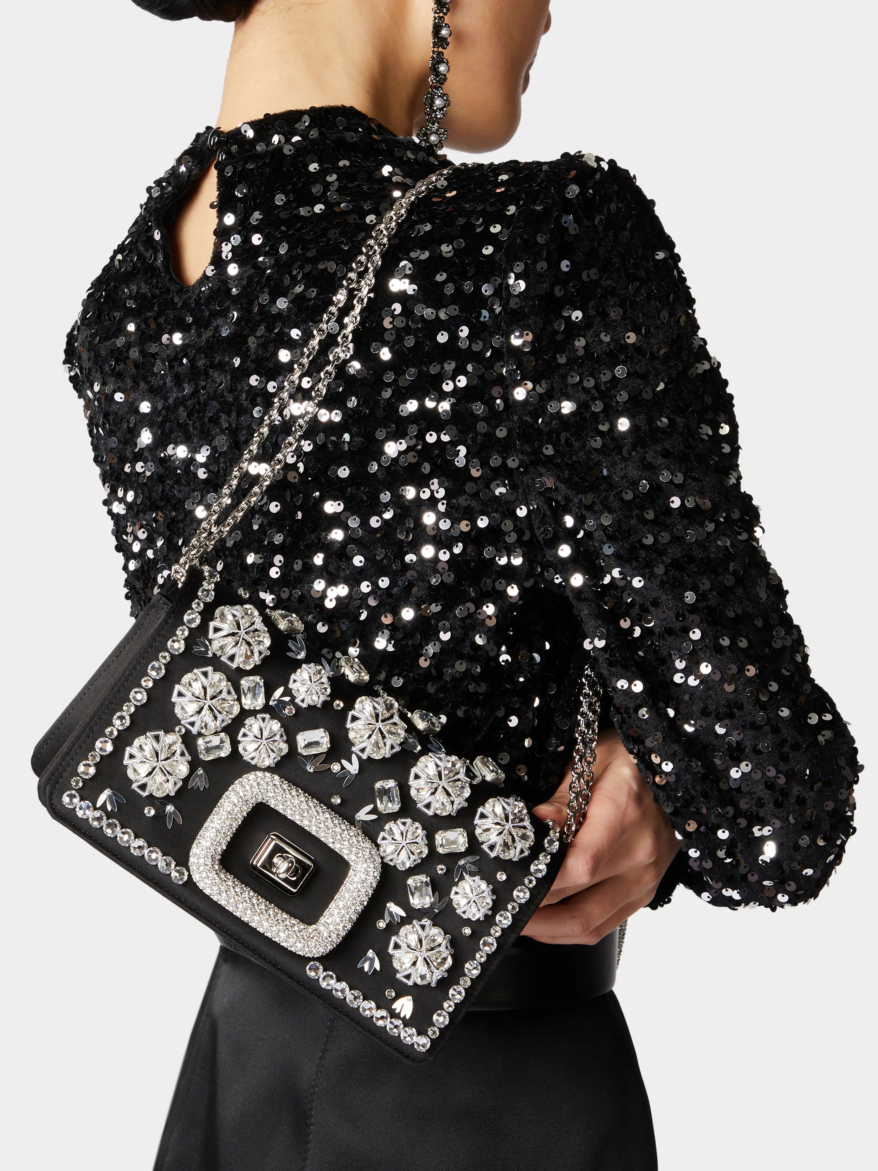 Viv' Choc Strass Flower Net Mini Bag in Satin - 2