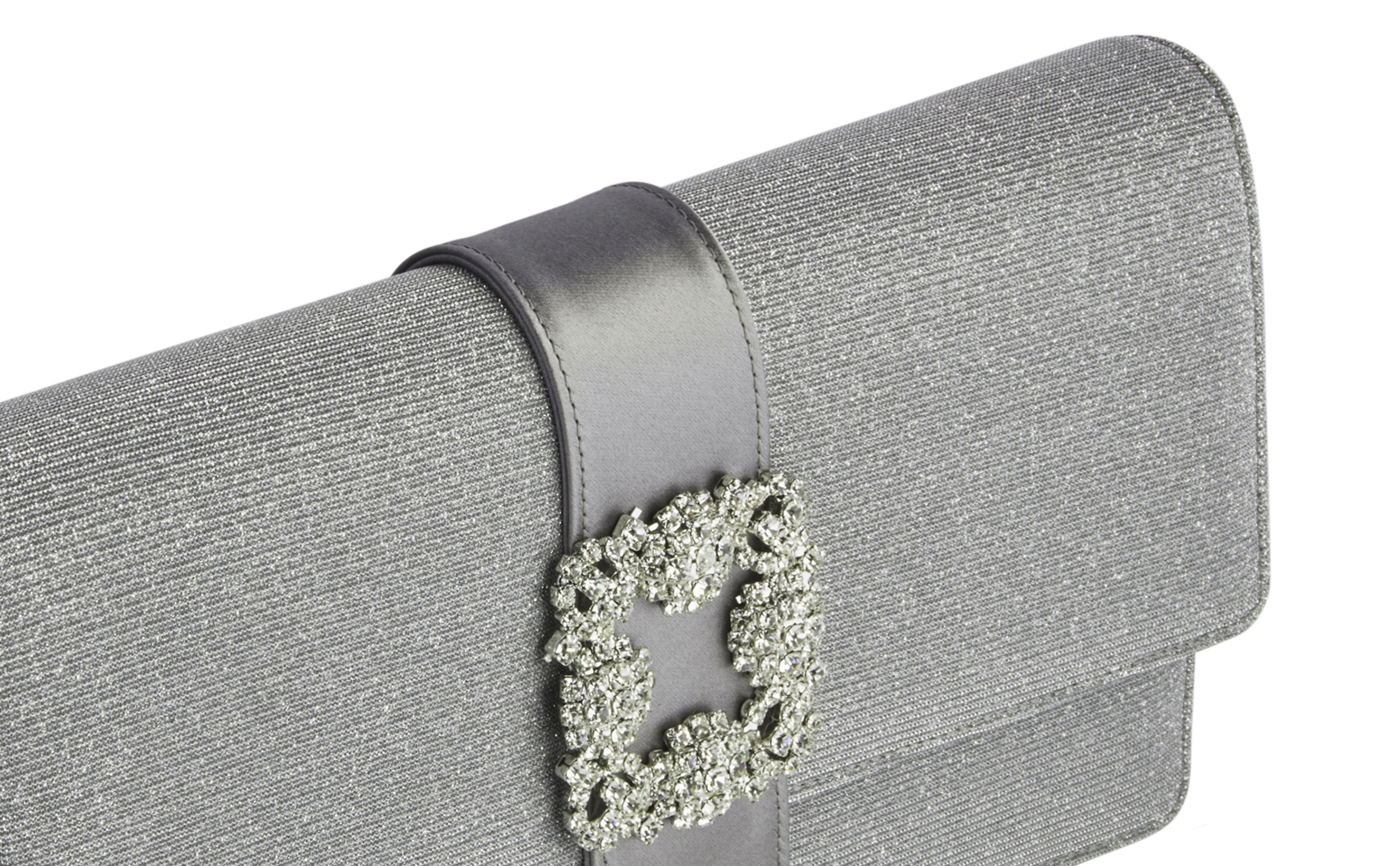 Silver Glitter Jewel Buckle Clutch - 4