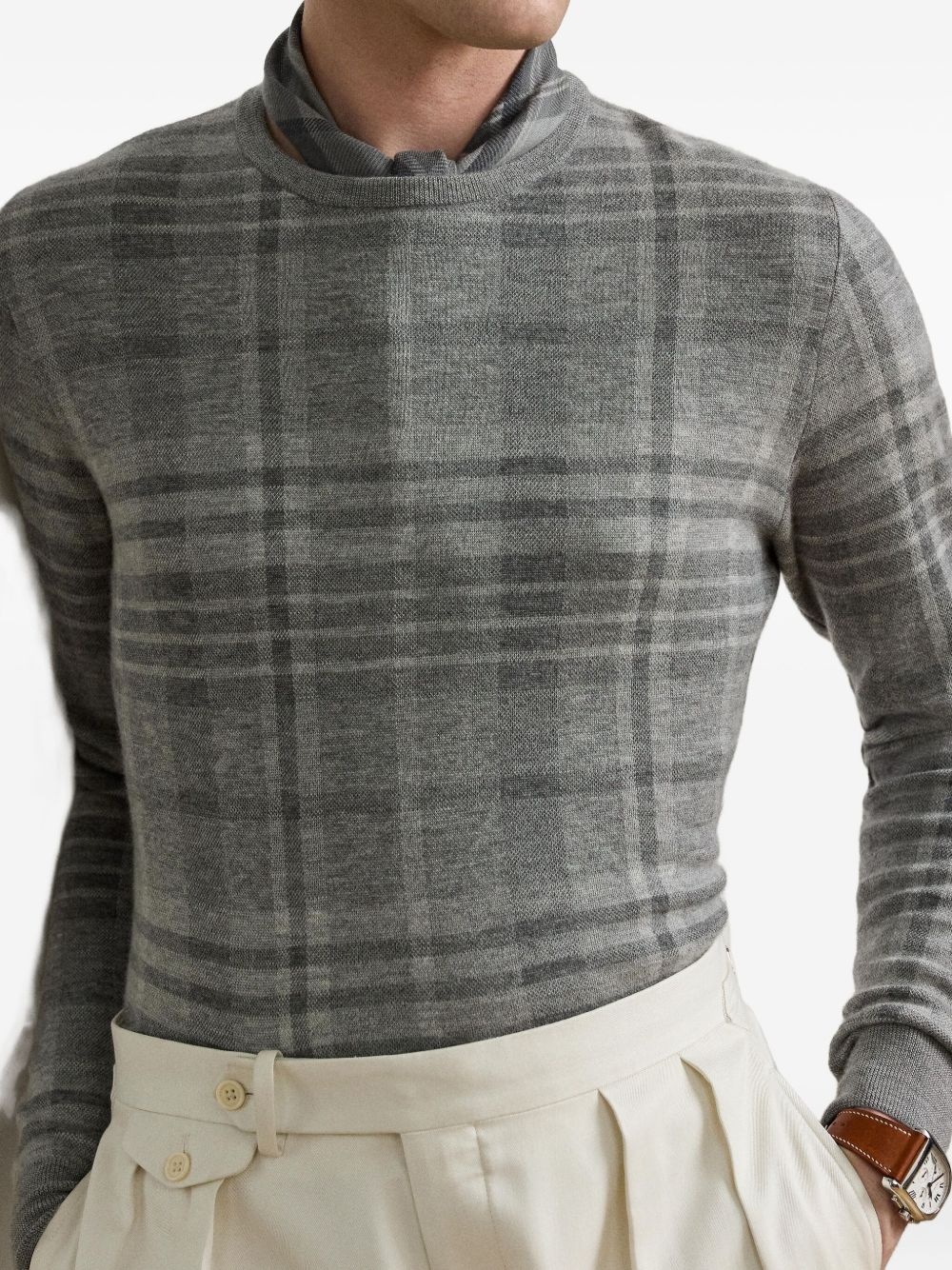 plaid crew-neck top - 4