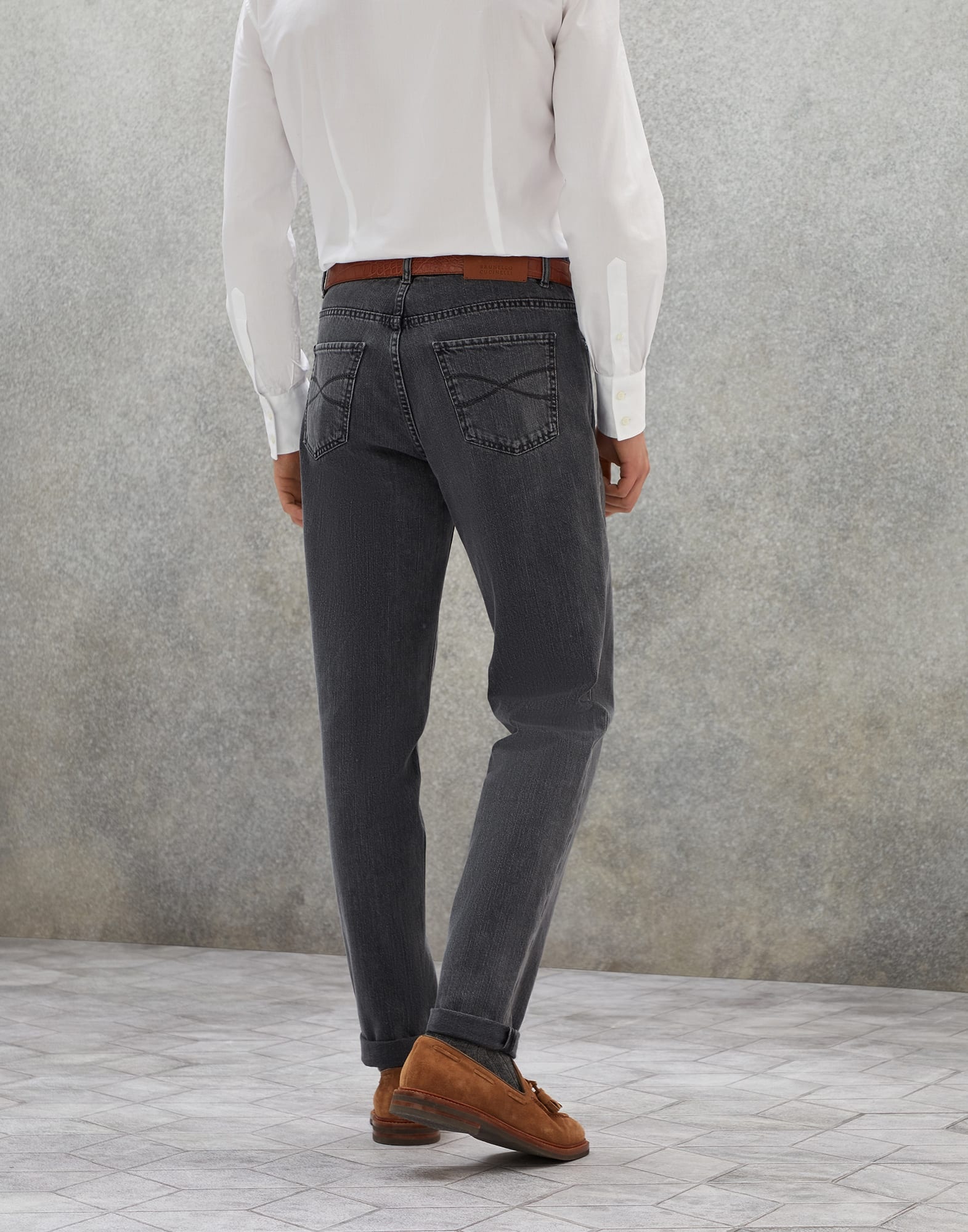 Dark grey denim traditional fit five-pocket trousers - 2