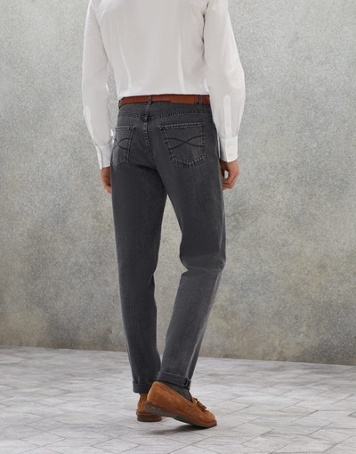 Brunello Cucinelli Dark grey denim traditional fit five-pocket trousers outlook