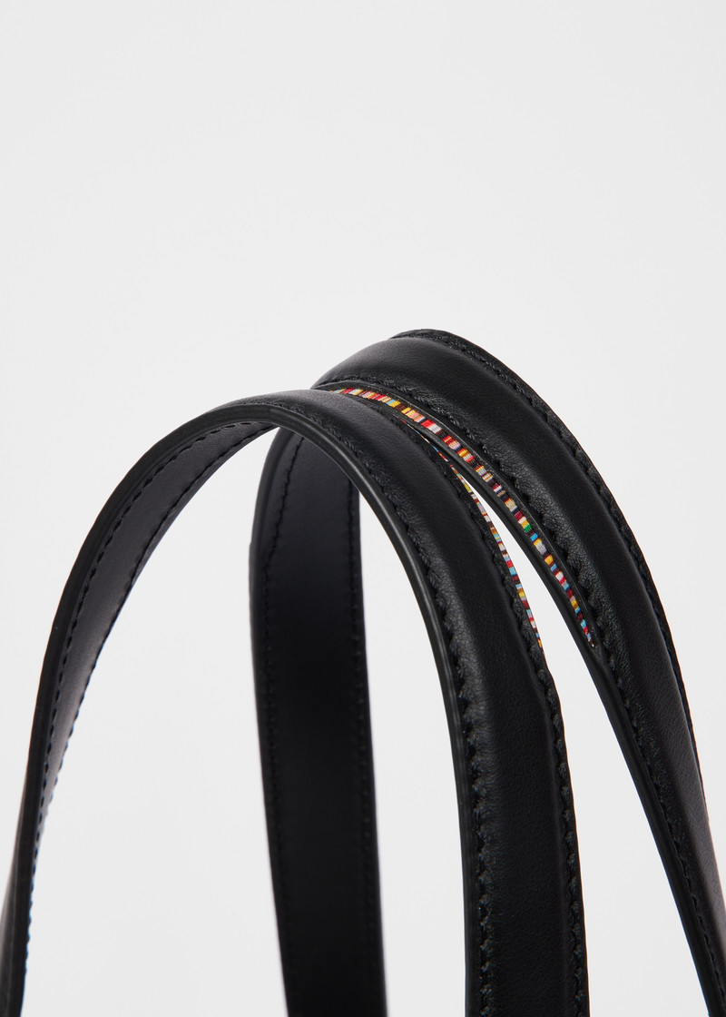 Women's Black Leather 'Signature Stripe' Trim Tote Bag 7