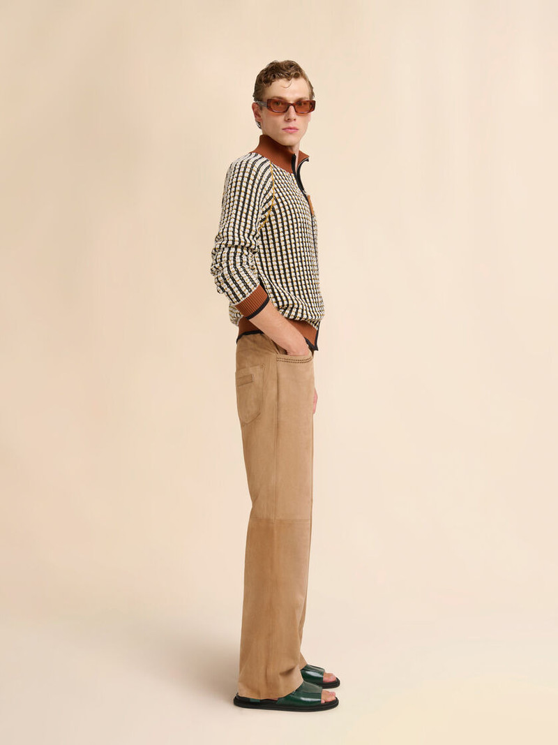 BROWN SUEDE PANTS WITH CUT-OUT DETAILING 5