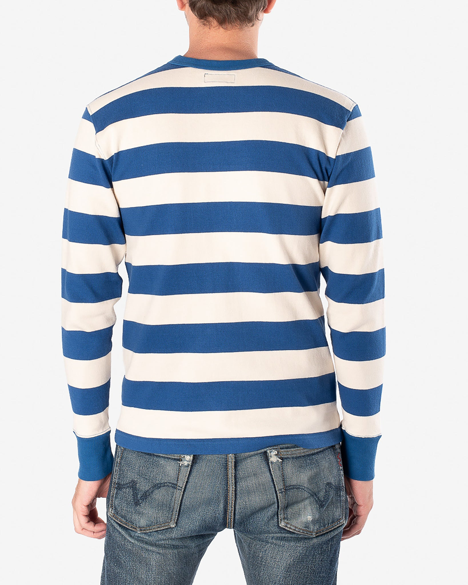 IHTB-01-BLU-WHT 11oz  Knitted Cotton Long-Sleeved Sweater - Blue/White - 3