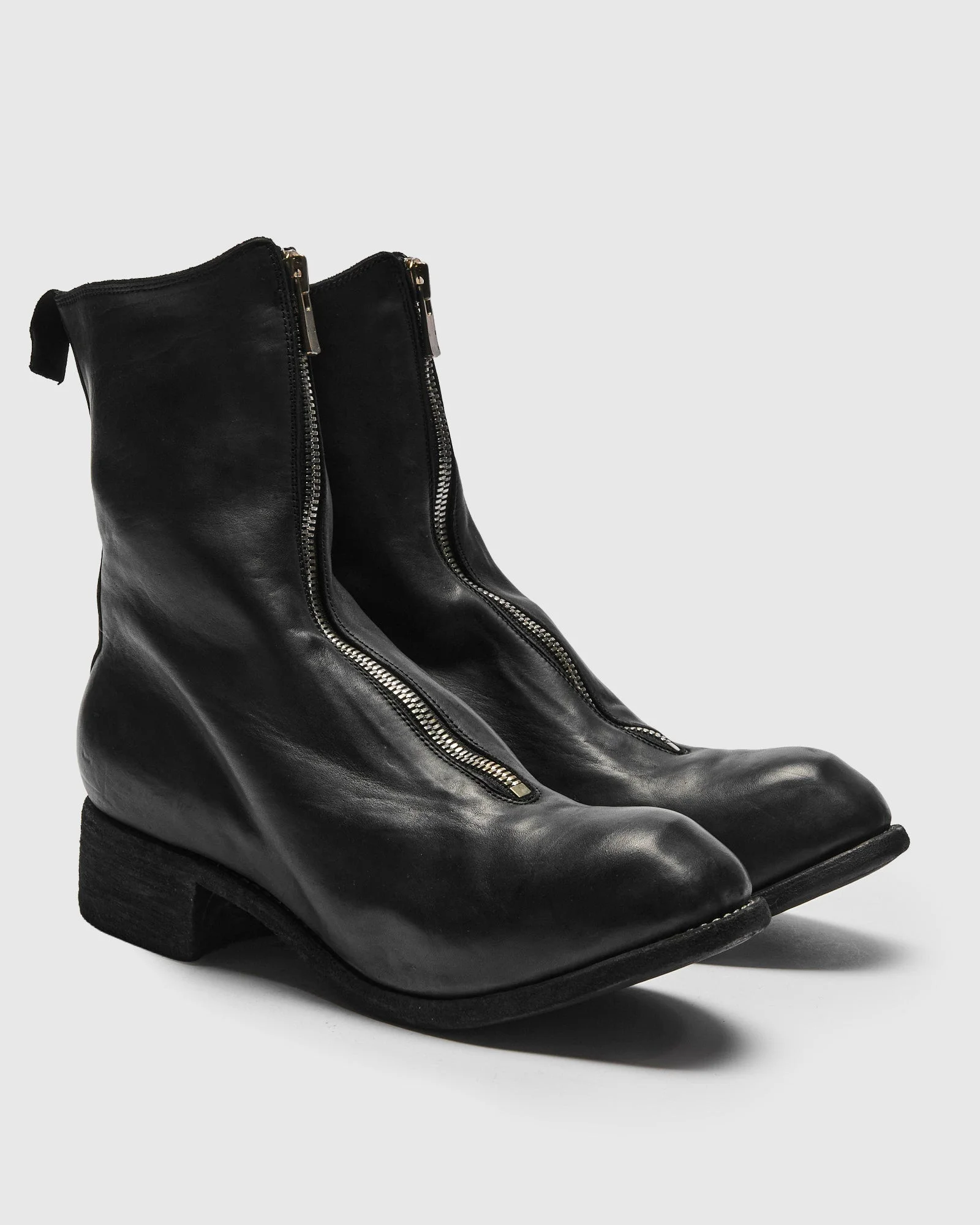 PL2 Mid Front Zip Boot in Black Full Grain Horse Leather - 1