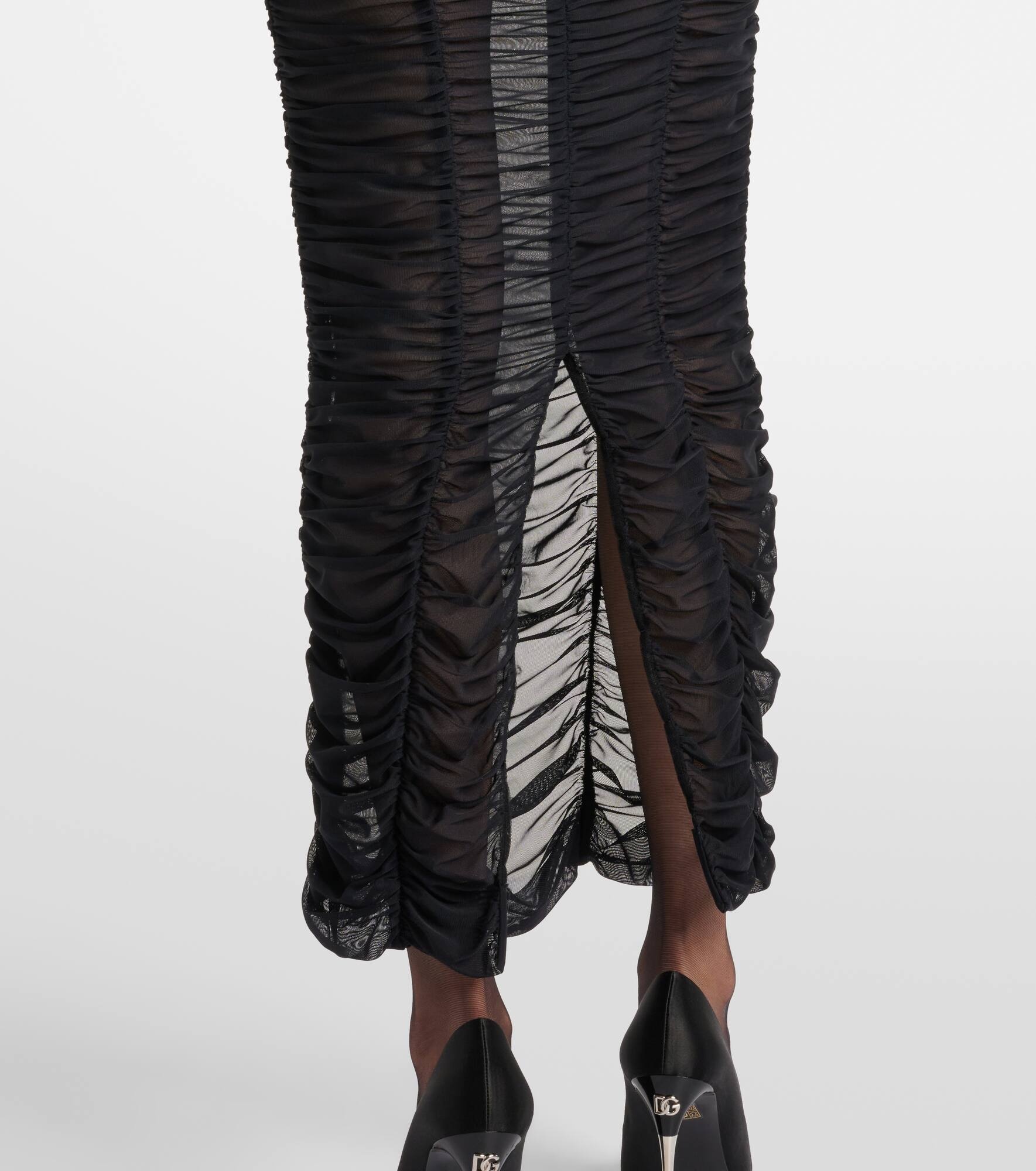 Sheer draped tulle midi dress - 6