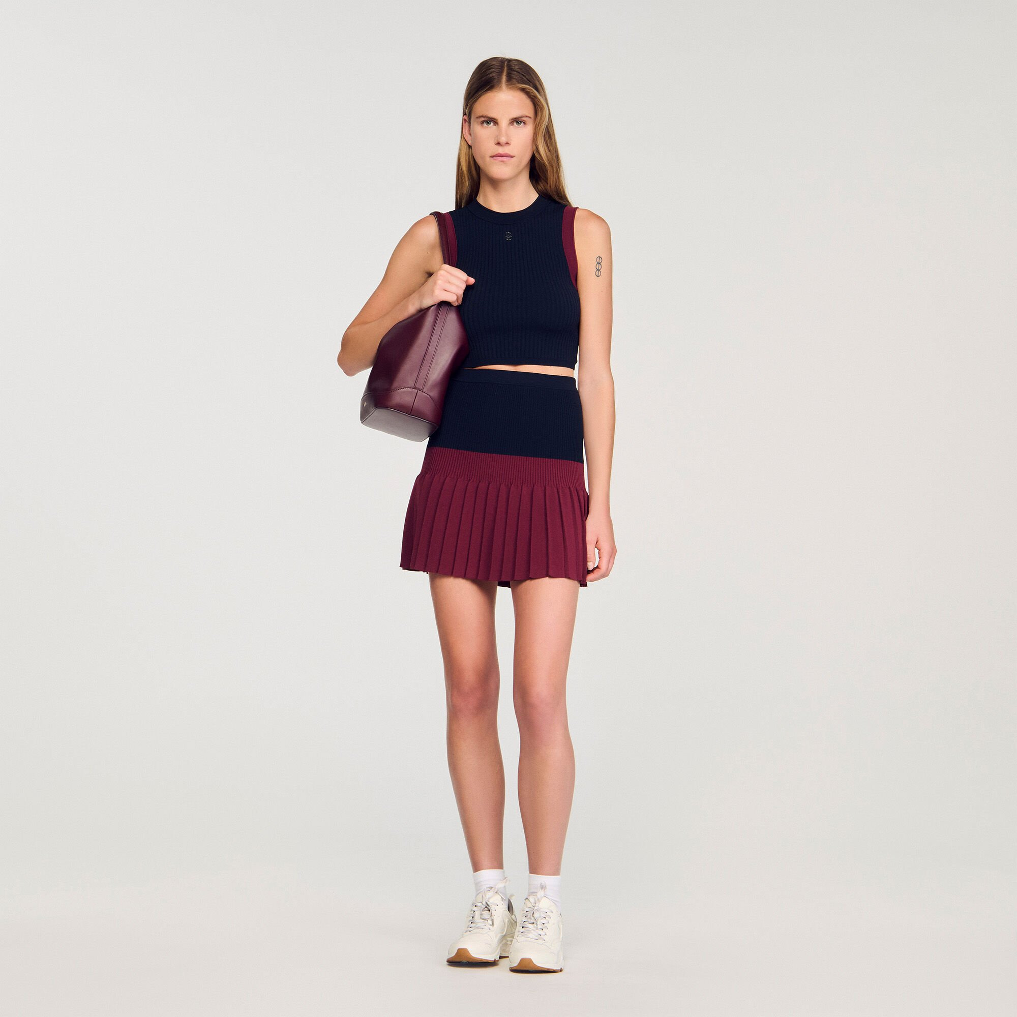 MINI TWO-TONE PLEATED SKIRT - 1