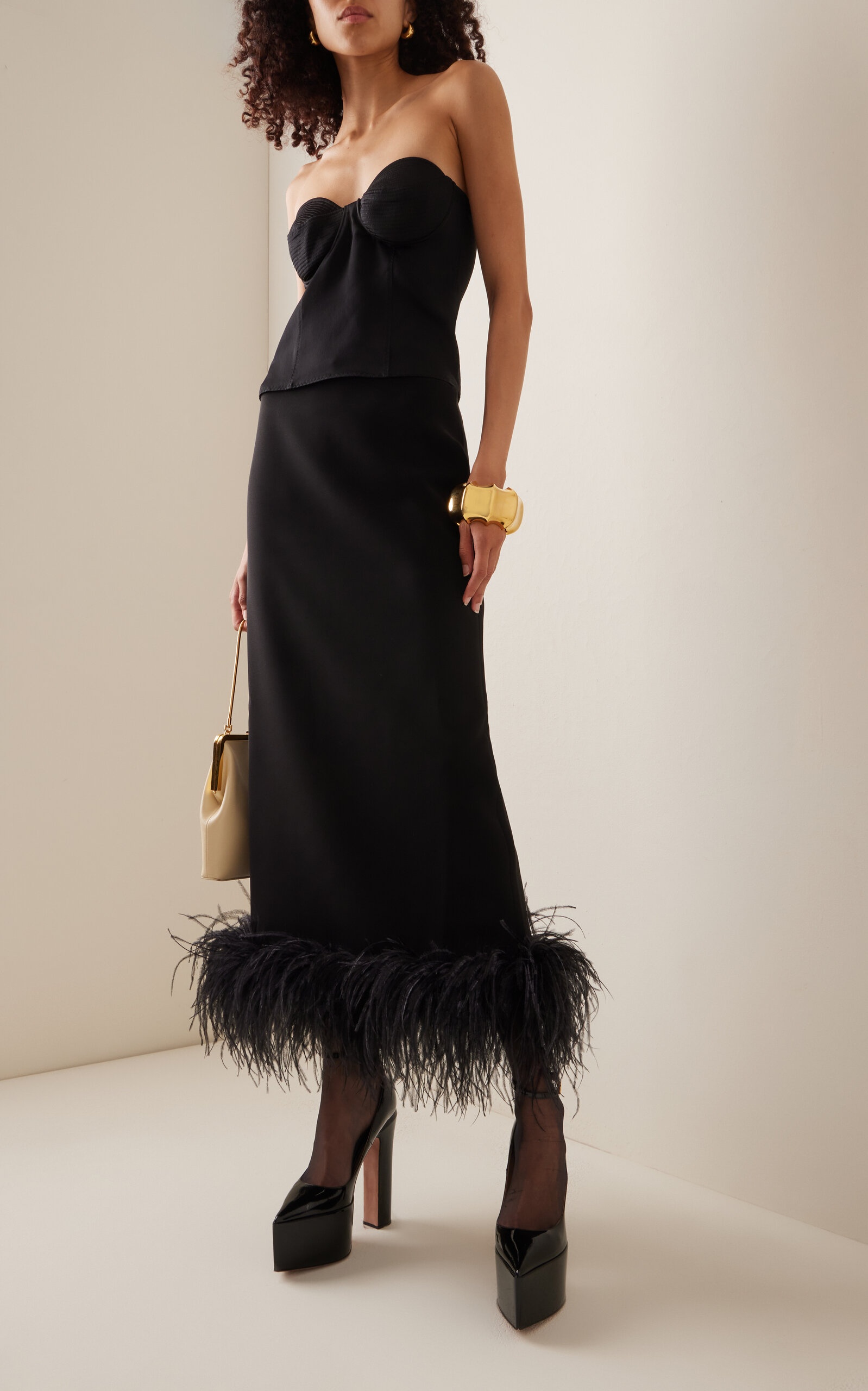Petya Feather-Trimmed Crepe Midi Skirt black - 2