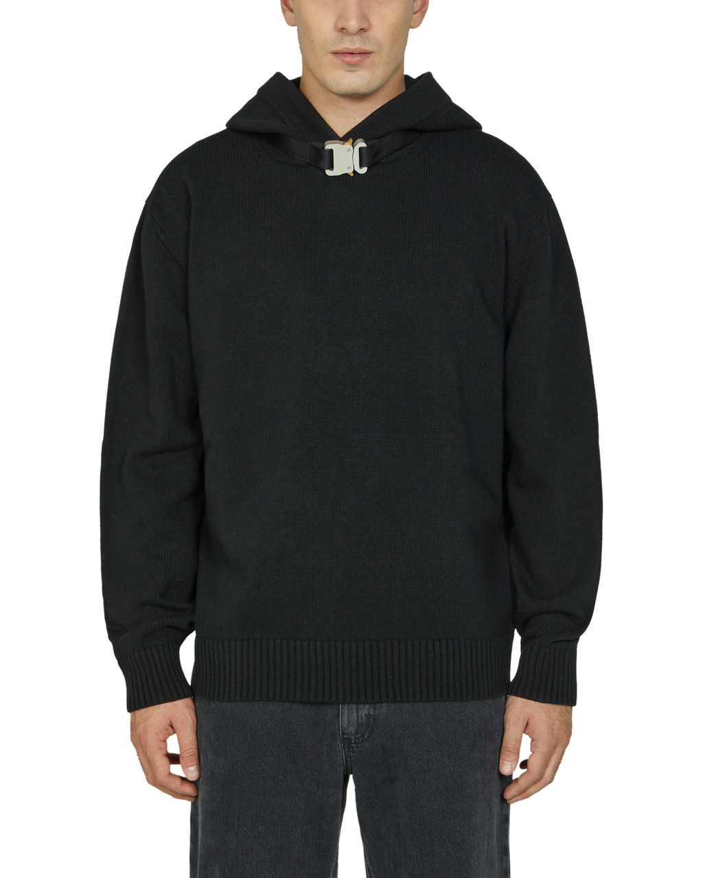 BUCKLE COLLAR KNITTED HOODIE - 4