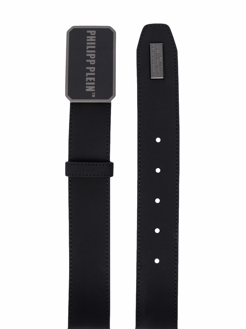 logo-plaque leather belt - 2
