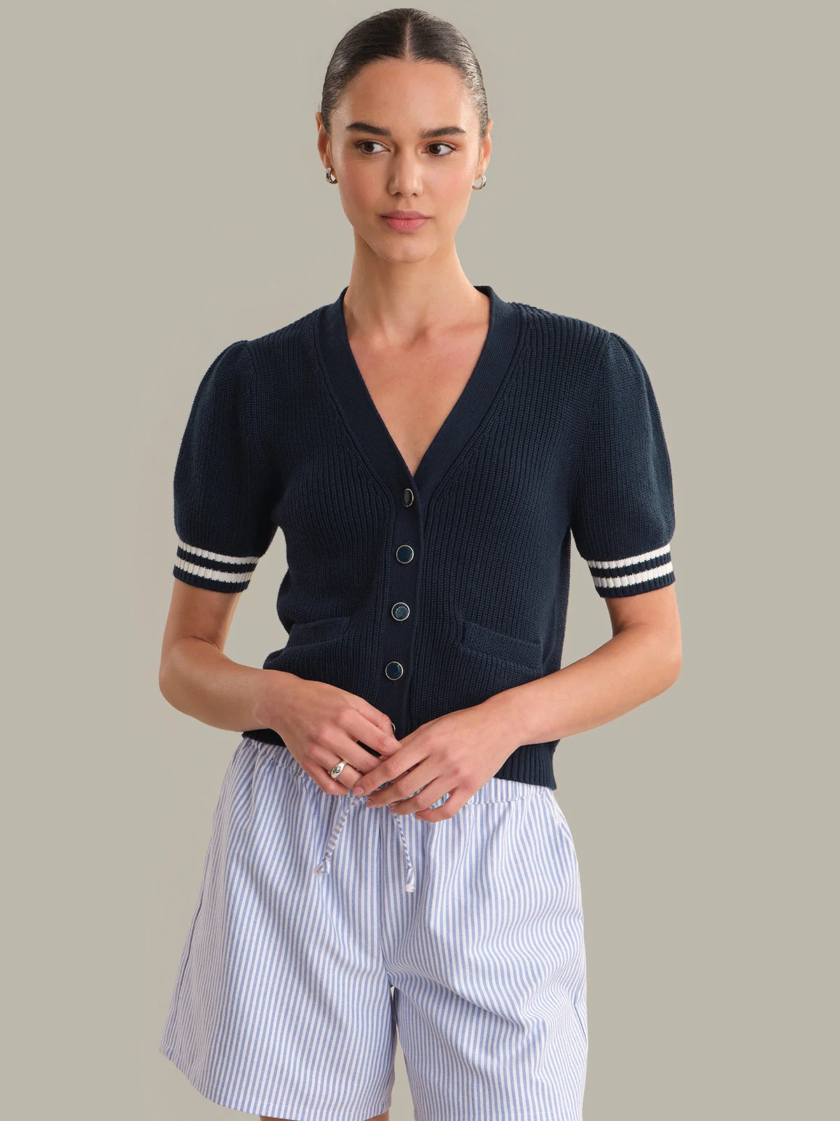 Reagan: Cotton Puff Sleeve Cardigan - 1