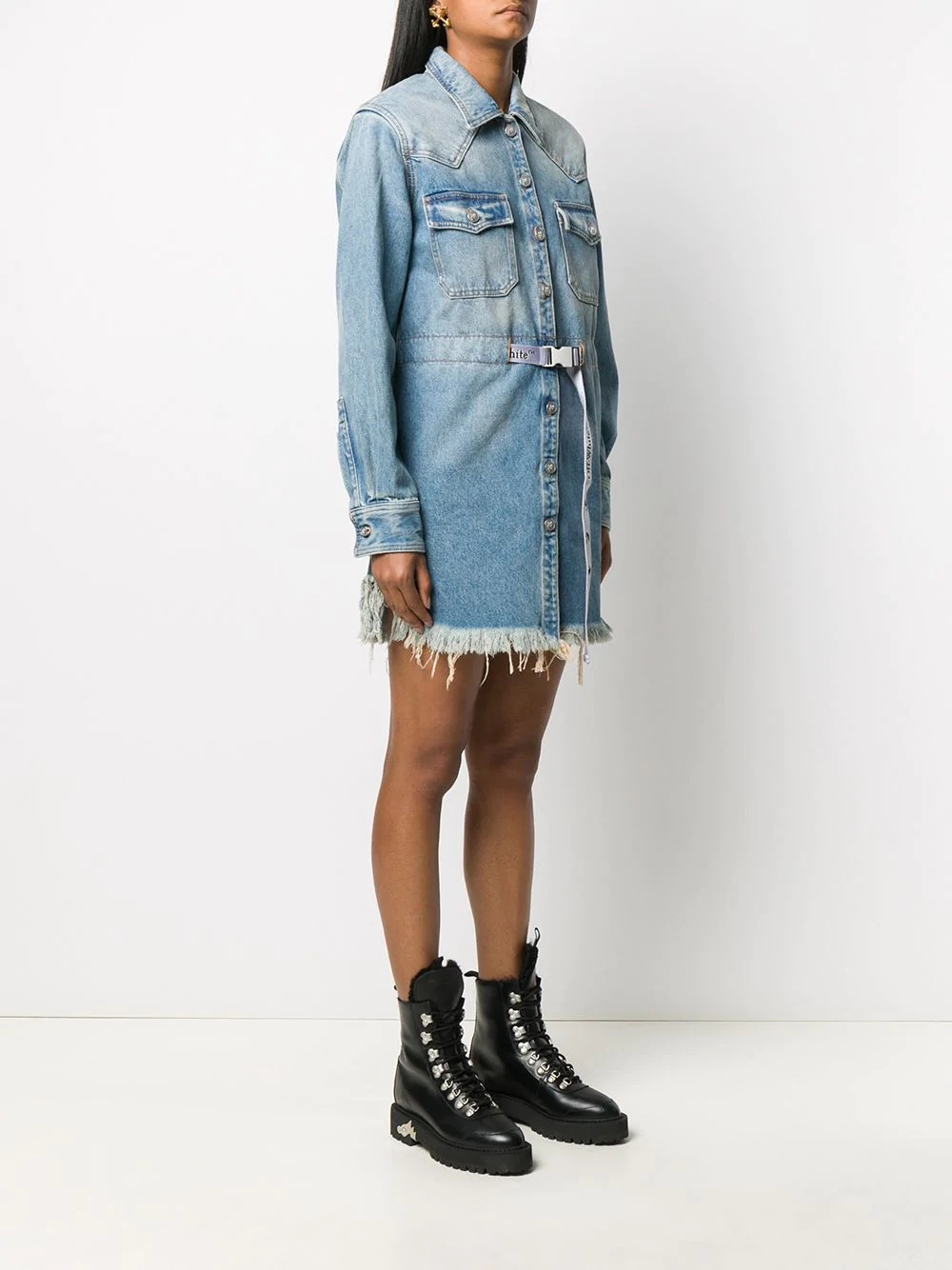 frayed Industrial belted denim dress - 3