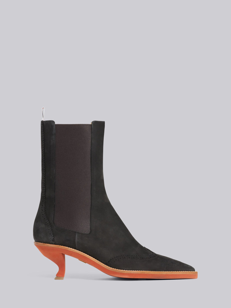 Black Suede Brogued Wingtip 4-Bar 50mm Curved Heel Chelsea Boot 1