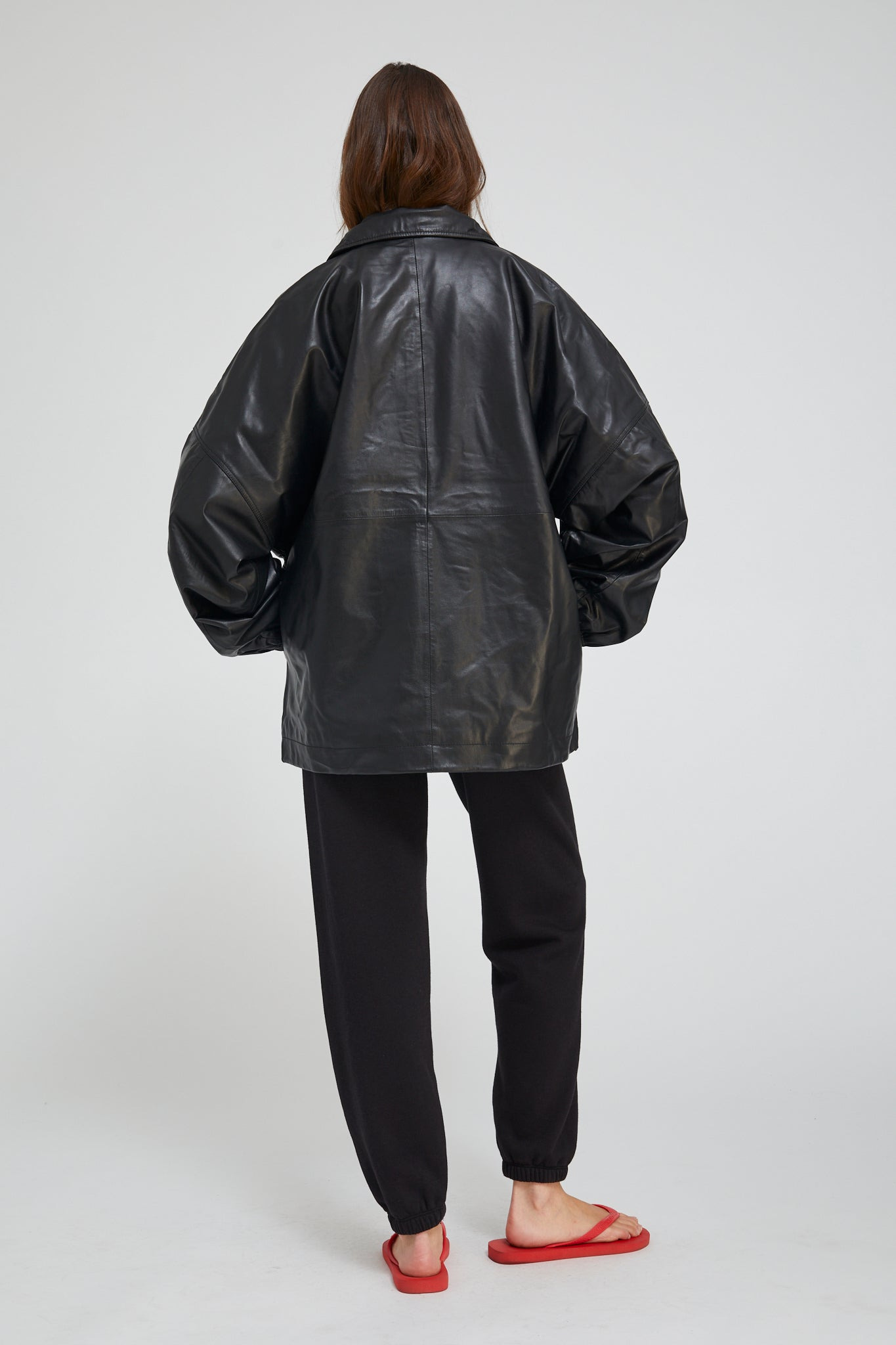 BLACK LEATHER ANORAK JACKET - 5
