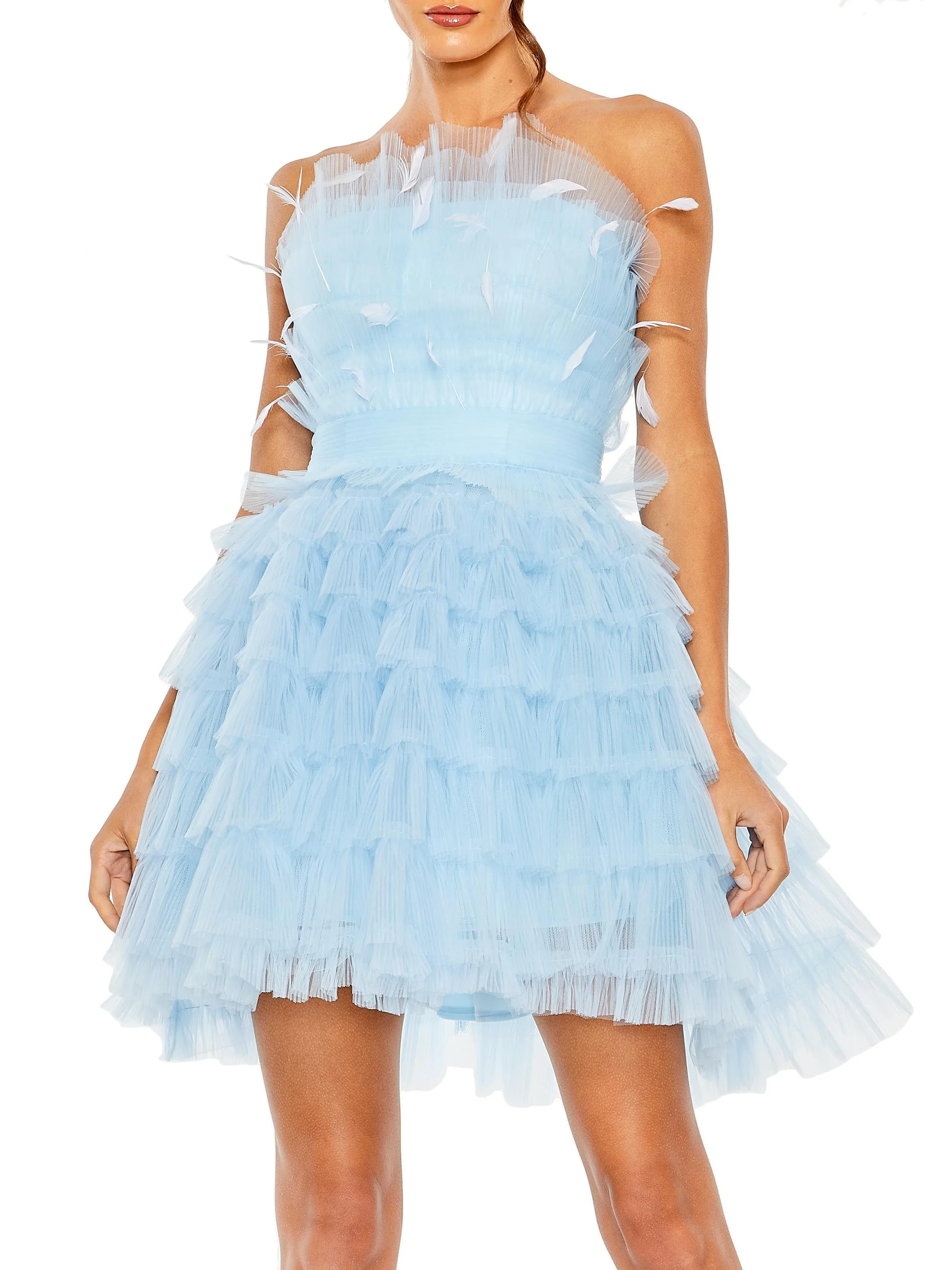 Women's Tiered Feather & Tulle Mini-Dress - Powder Blue - 1