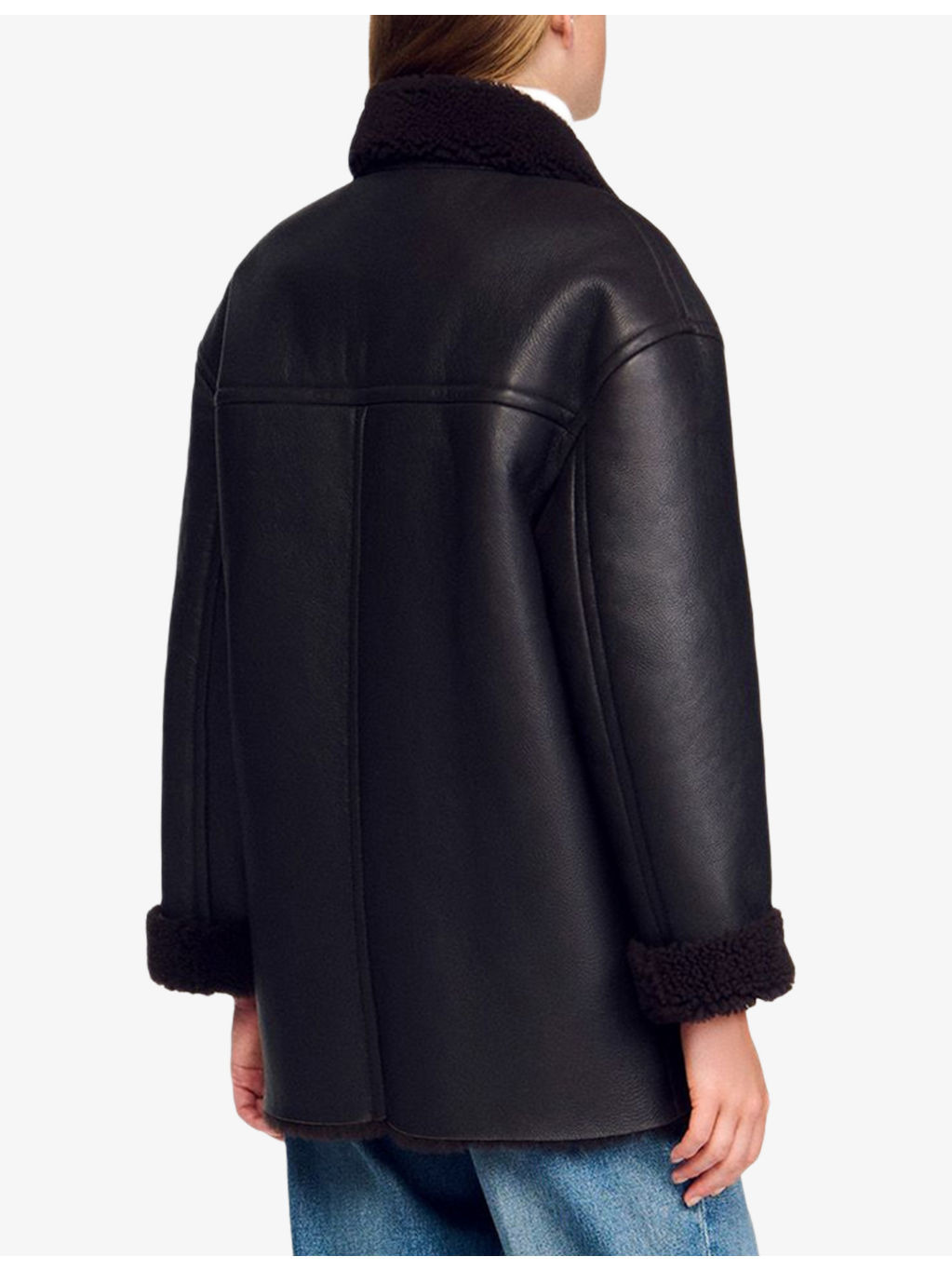 Patch-Pocket Boxy-Fit Shearling Coat - 4