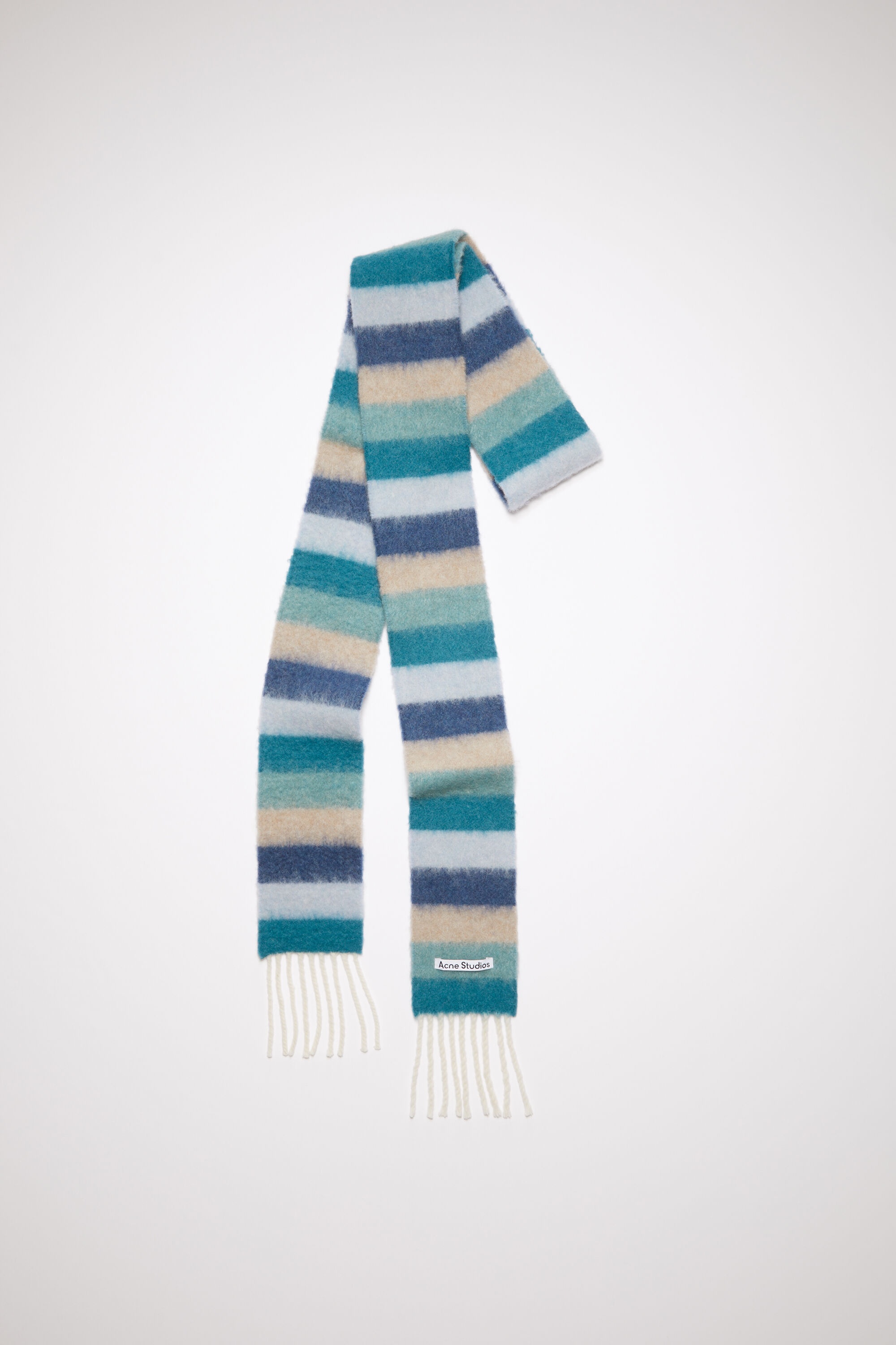 Wool-apaca fringe scarf - Skinny - Blue/grey - 1