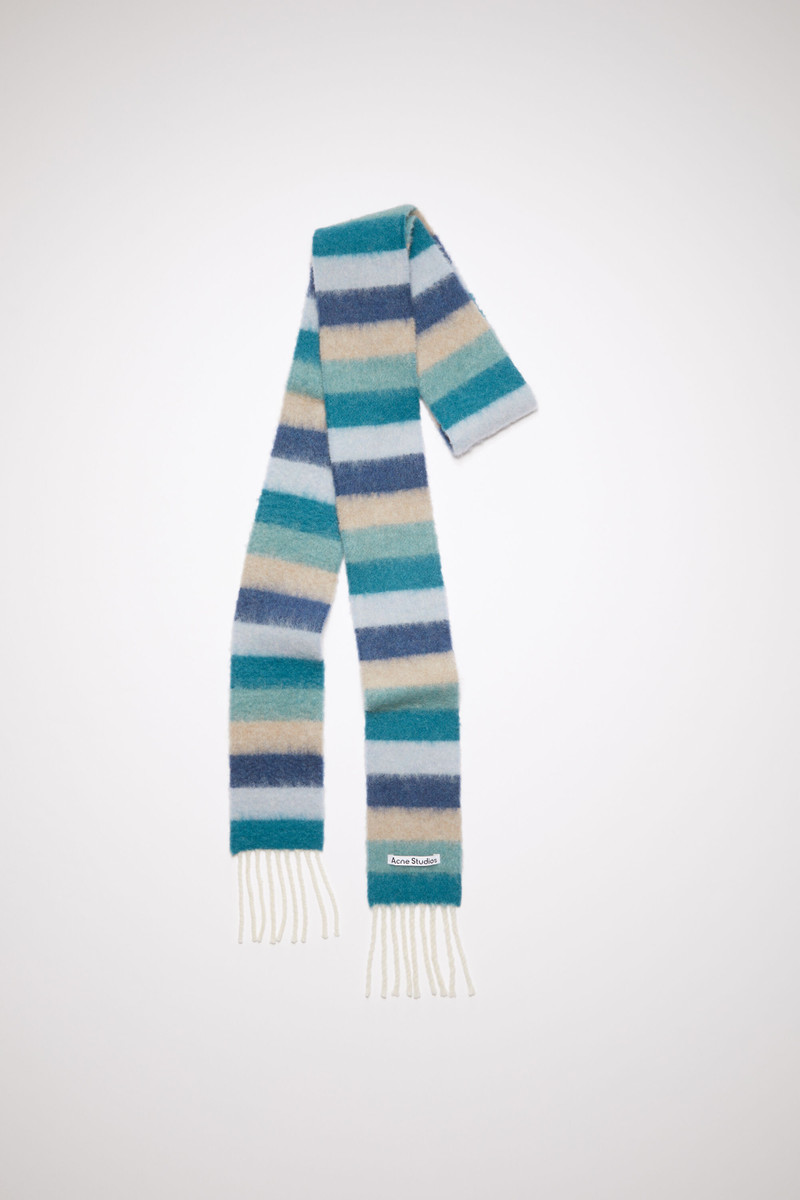 Wool-apaca fringe scarf - Skinny - Blue/grey 1