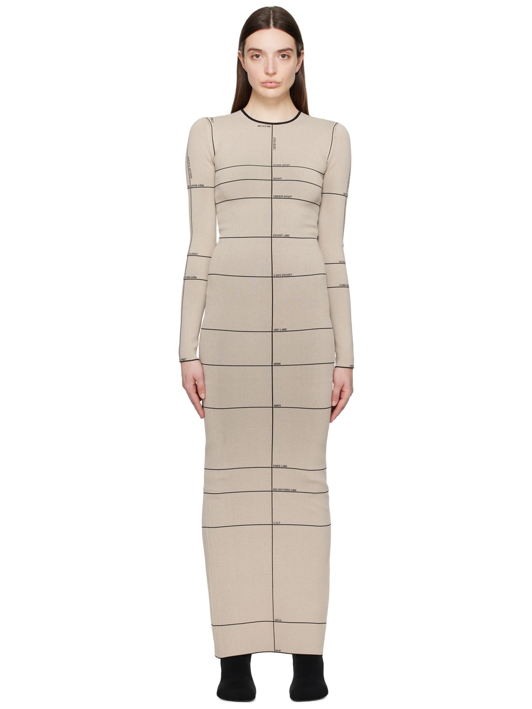 Beige Checked Maxi Dress - 1