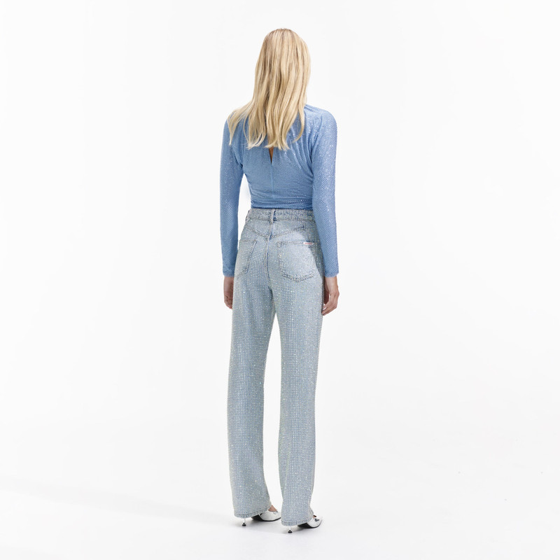 self-portrait Light Blue Rhinestone Mesh Top outlook